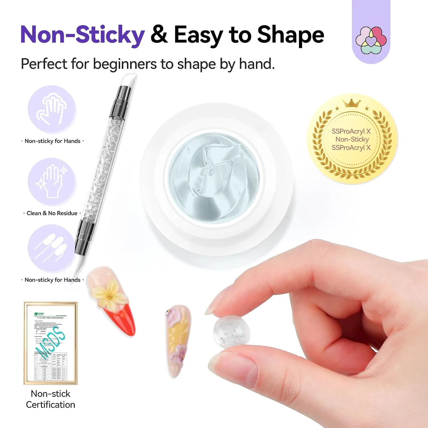 SAVILAND Pro Solid Builder Nail Gel for Nails with 30 g Rhinestone Glue Gel: 30 Days Long Lasting Clear 3D Nail Gel for Nail Extension Nail Art Salon
