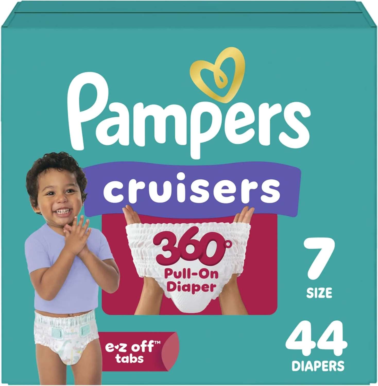 Pampers Diapers - Cruisers 360 - Size 7, 44 Count, up to 100% Leakproof Pull-On Diaper for Active Babies