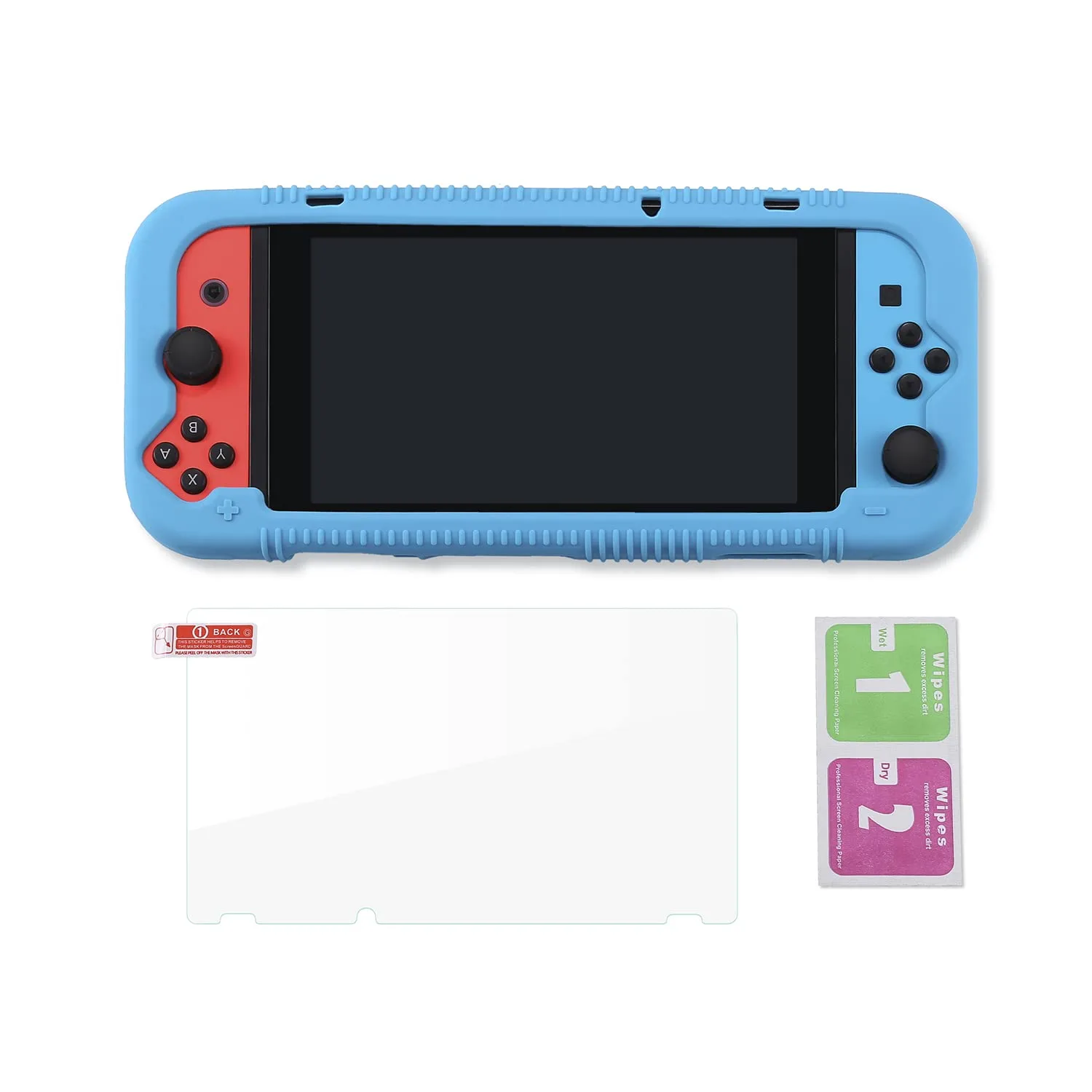 Teyomi Silicone Case for Nintendo Switch, Grip Cover with Tempered Glass, Nintendo Switch Screen Protector, 2 Storage Slots for Game Cards, Nintendo Switch Cover(Green)
