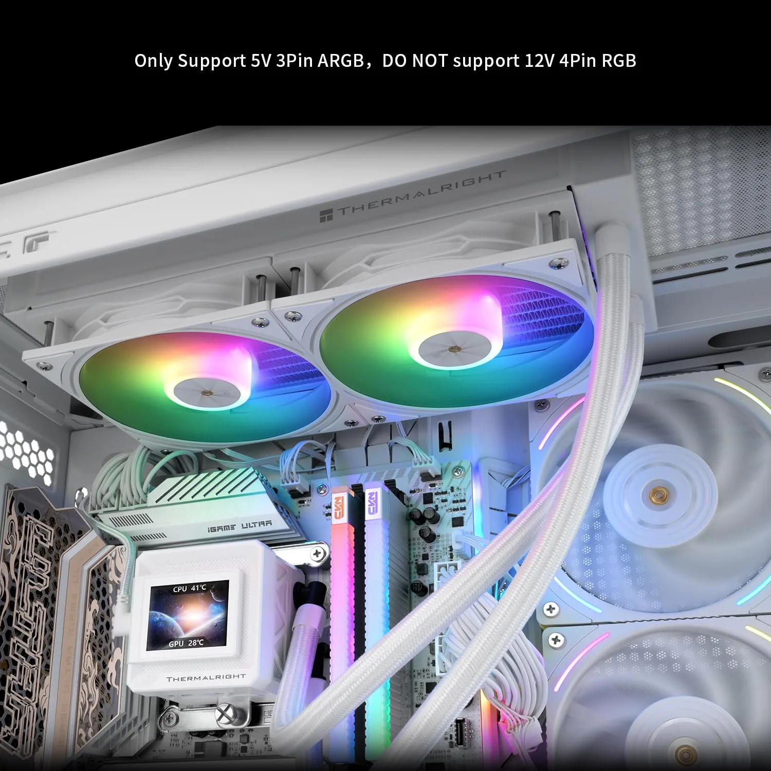 Thermalright FW240 SE ARGB White CPU AIO Cooler,PC 240 Specification Water Cooler System,IPS LCD Screen with 320 * 240 Resolution,for AM5,Intel LGA1700/1851,CPU Cooler Comes with 2-inch LCD Display