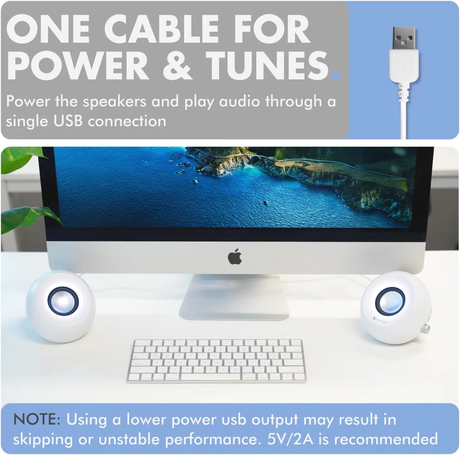 X9 Performance White Computer Speakers with RGB Lighting, Bluetooth, USB, and AUX - Triple Mode Connection, Dual 2.25" Drivers for Work and Play, Bluetooth Desktop Speakers for PC, Monitor - White