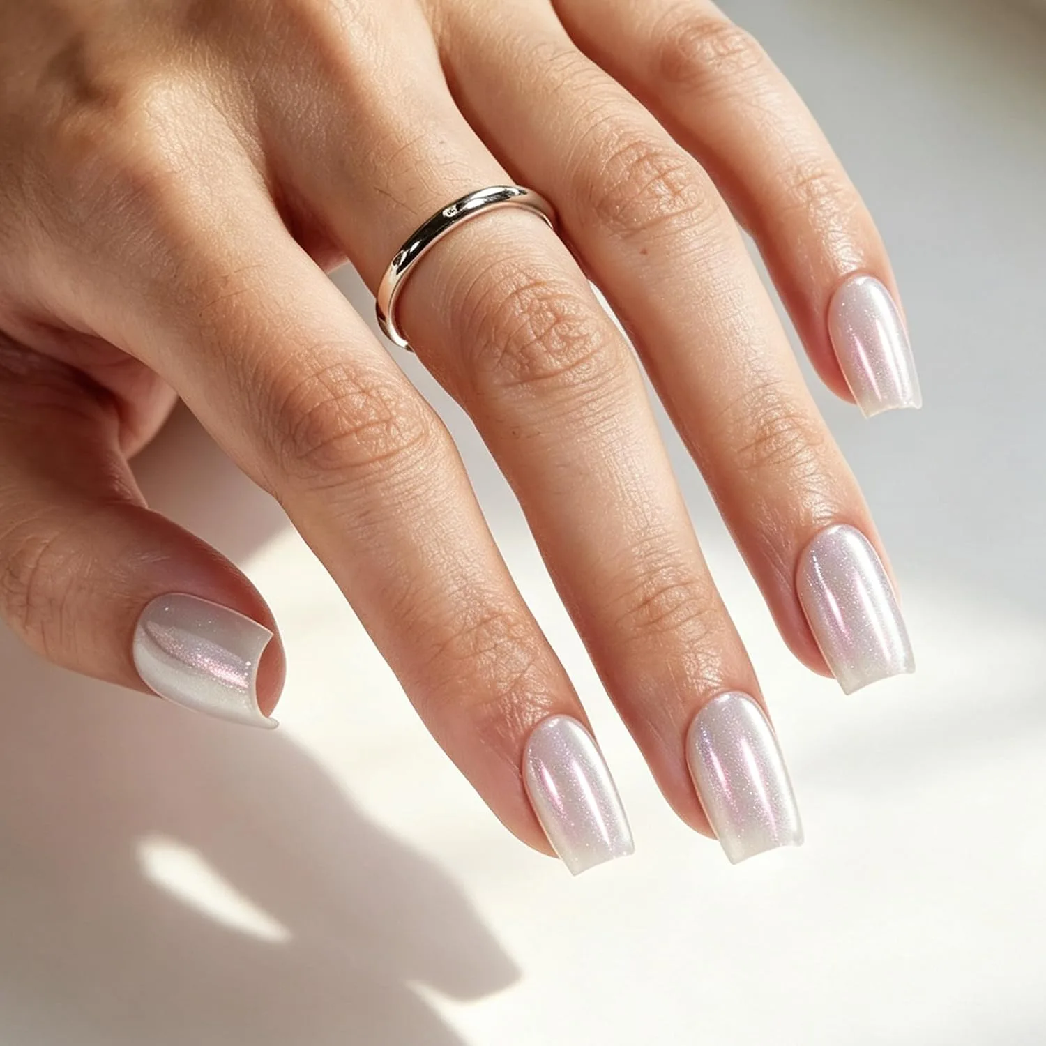 Beetles White Cat Eye Press On Nails, Short Square, 30 PCS