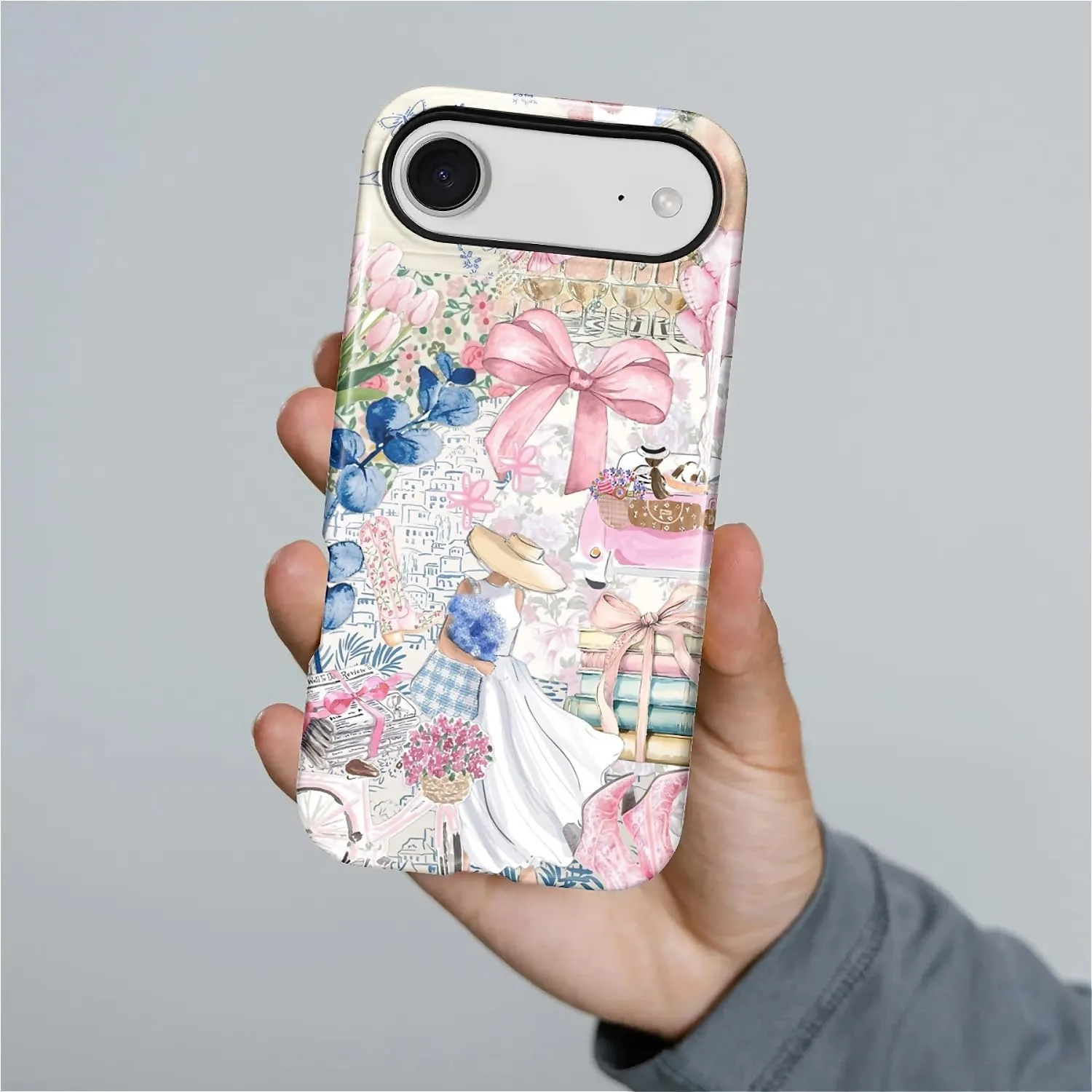 DAIZAG Case for iPhone 17 Air,Mixed 2 Layer Design Shockproof Soft TPU Ddouble Protection Phone Case for iPhone 17 Air-Magazine Books Flower Bow Collage