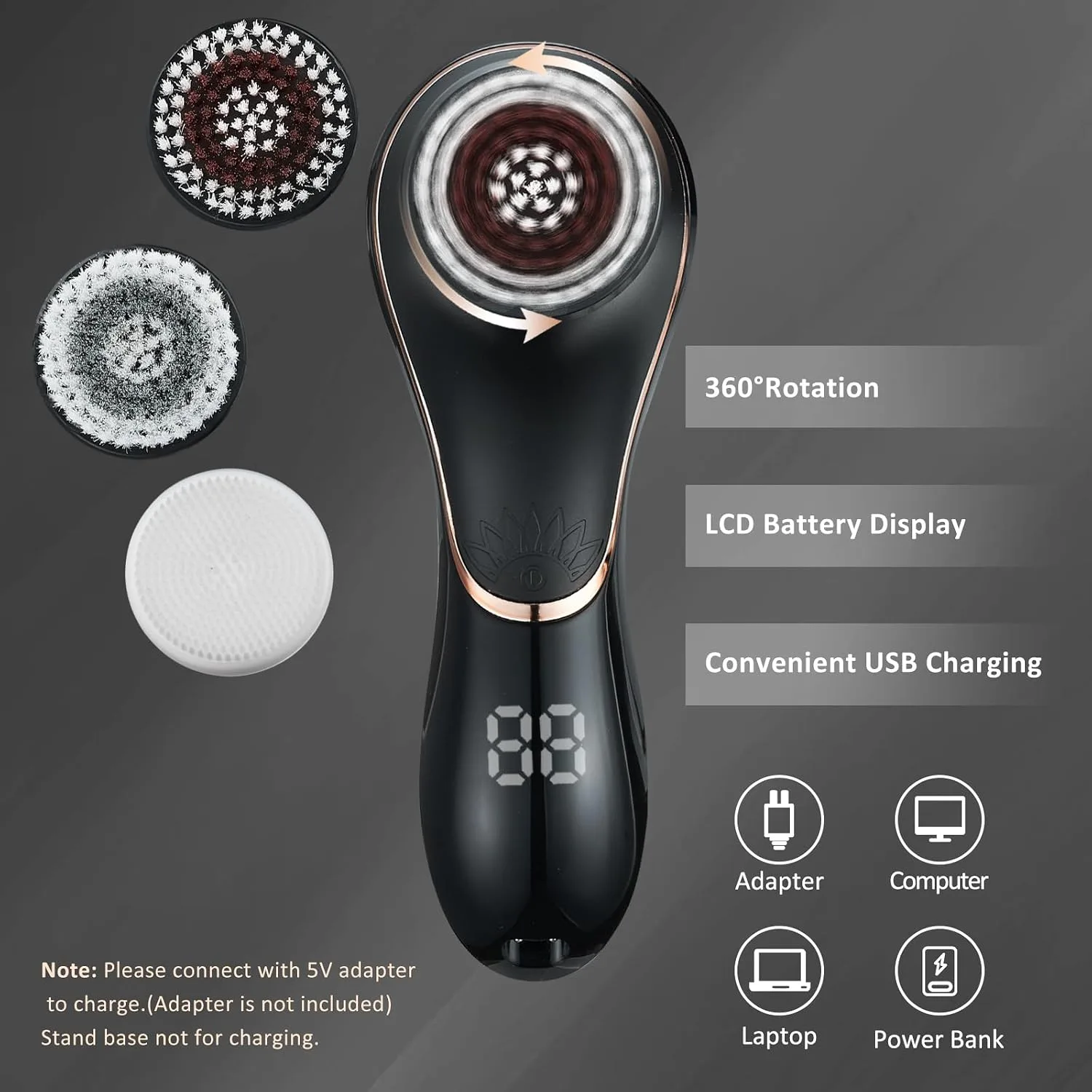 Facial Cleansing Brush, Rechargeable Electric Face Scrubber, 2-Speed Modes