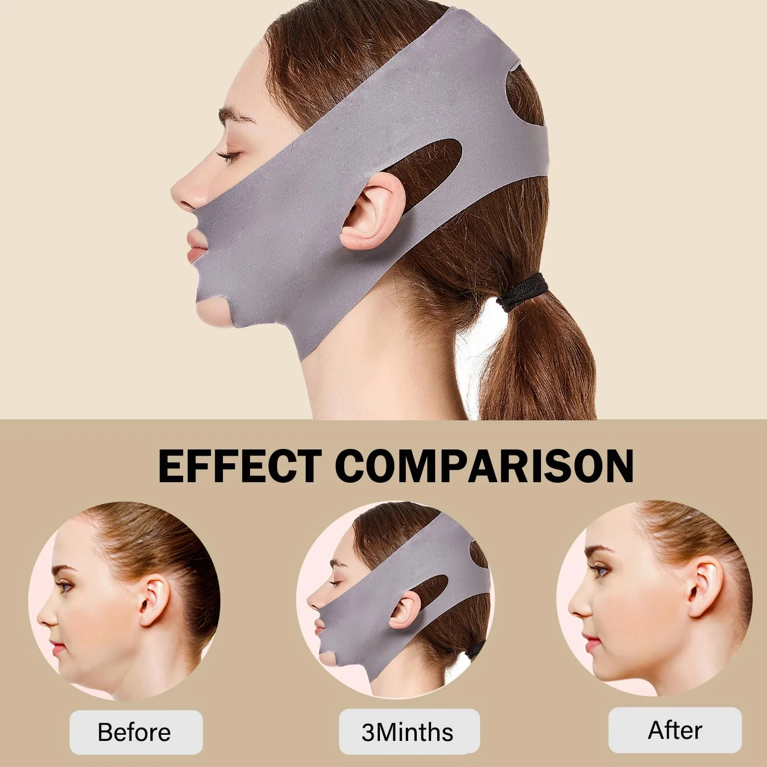 MASIKA Chin Strap for Sleeping，V-Line Mask,，V-Line Lifting Chinstrap，Jaw Exerciser, Reusable Face Strap.Jaw Strap,Jawline Shaper,Double chin strap，Chin lifting strap，Face lifting strap，Grey,M