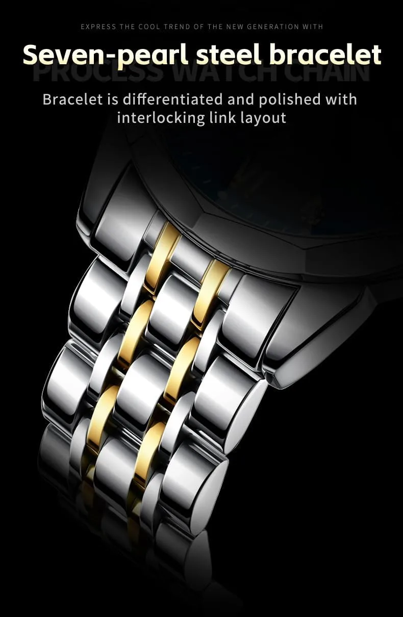 OLEVS Skeleton Men Watches Automatic Business Luxury Diamond Self Winding Watch for Men Stainless Steel Calendar Wrist Watch