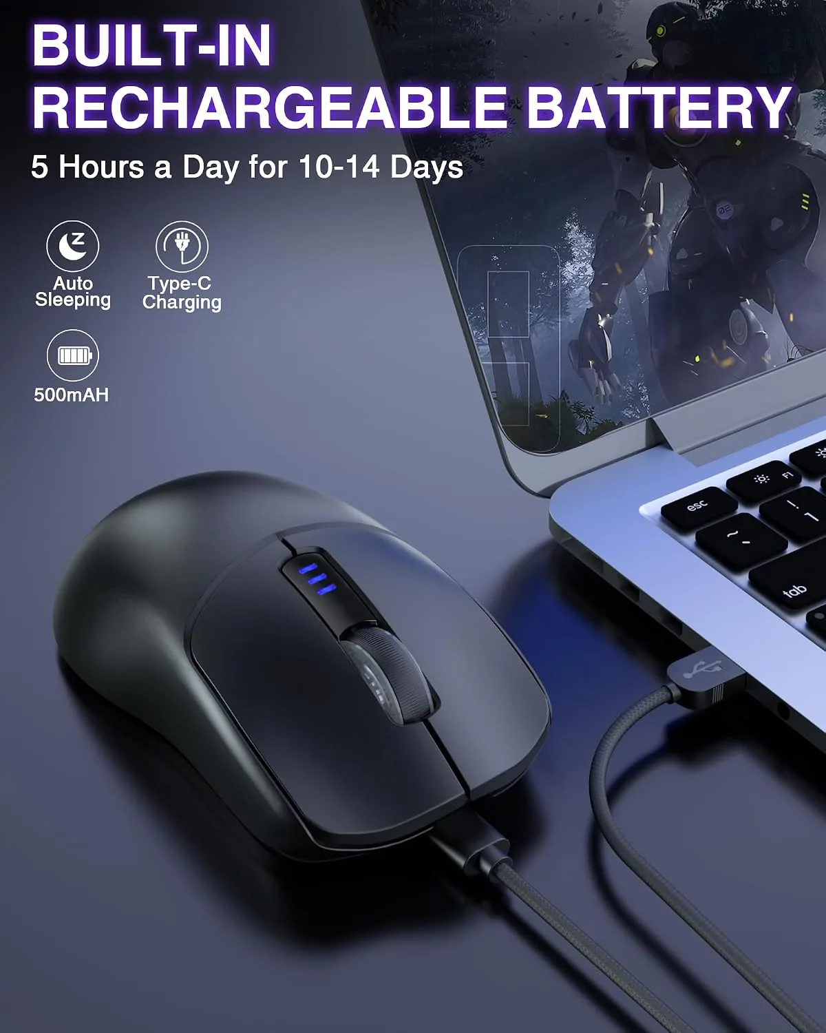AULA SC580 Wireless Gaming Mouse, Tri-Mode Black Gaming Mice & 12000 DPI