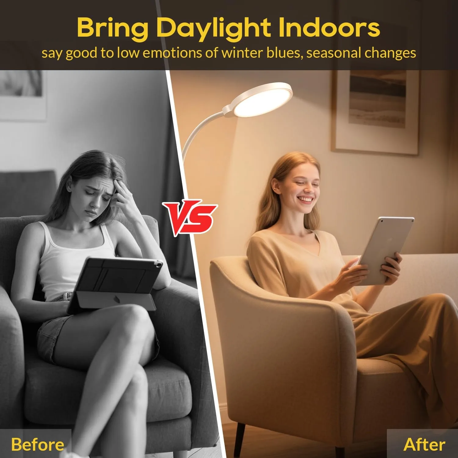 Happy Light Therapy Lamp,11000 Lux Sun Light Lamp with Touch Remote Control