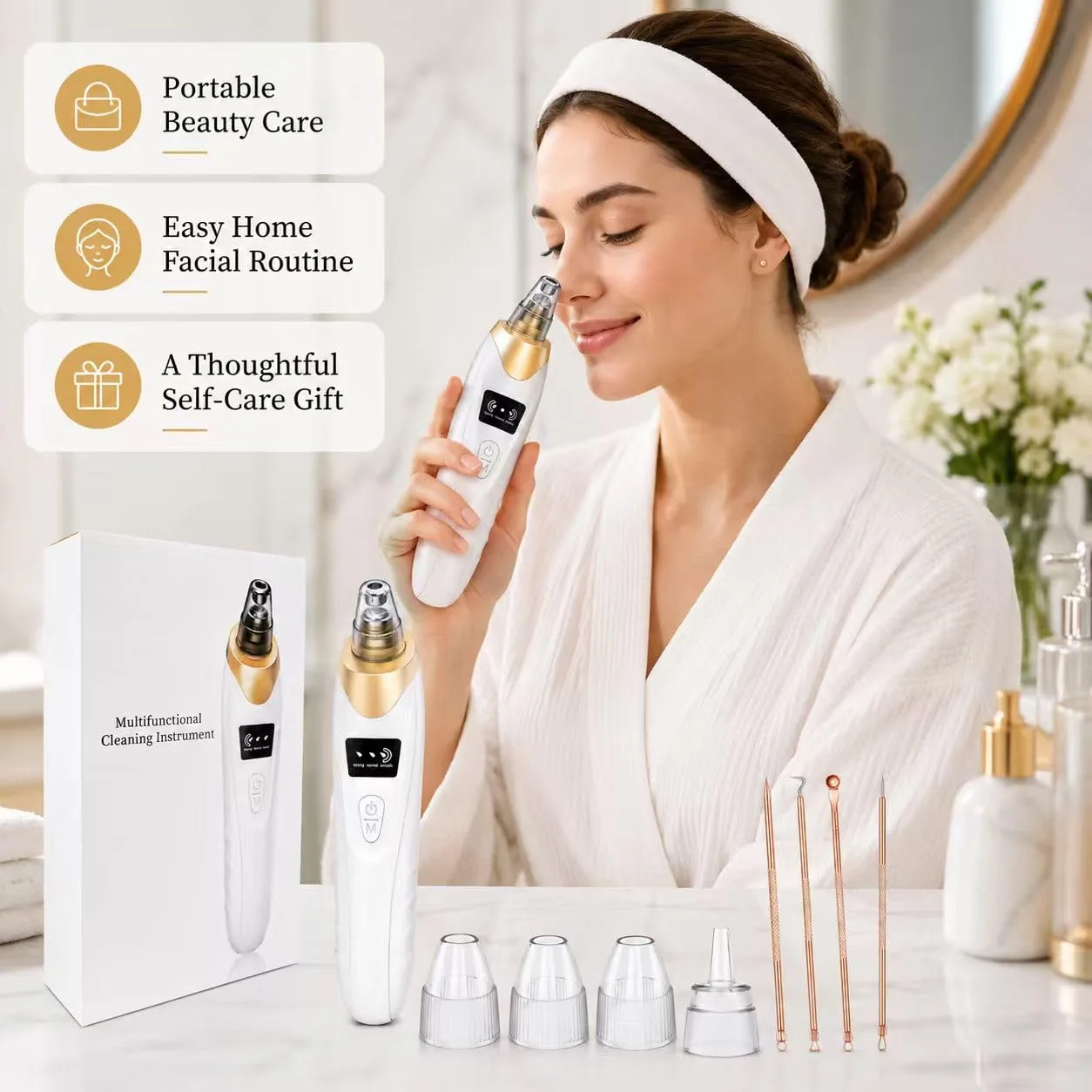 2026 Blackhead Remover Vacuum USB Pore Vacuum with 5 Suction Heads-Khaki