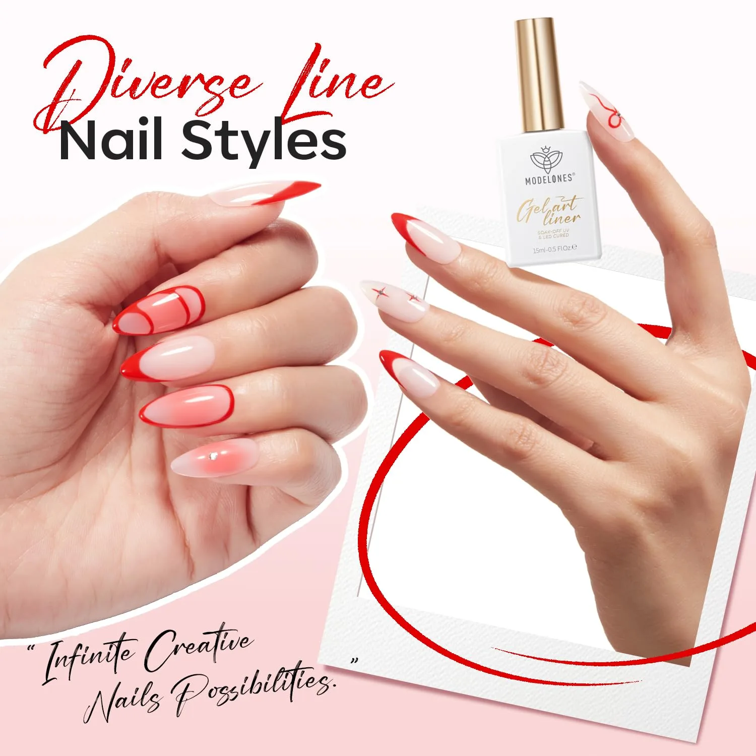 modelones Red French Tip Liner Gel Polish 15ml Built-in Fine Brush