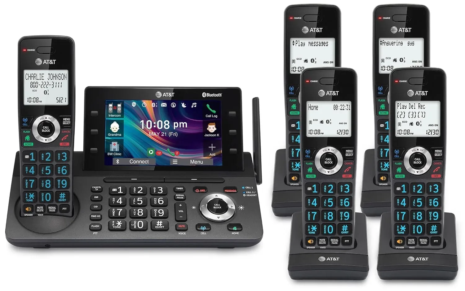 Teléfono fijo inalámbrico AT&T DLP73590 5 handsets DECT 6.0 con pantalla color 5 pulgadas