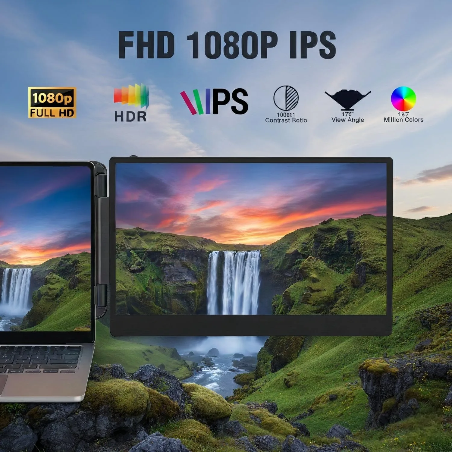 APILDELLA 14" Laptop Screen Extender, FHD 1080P IPS Travel Dual Monitor, 226° Rotation Portable Monitor for Laptops 13-16" with USB-C/HDMI Port, Plug-Play for Win/Mac/Chrome/Android