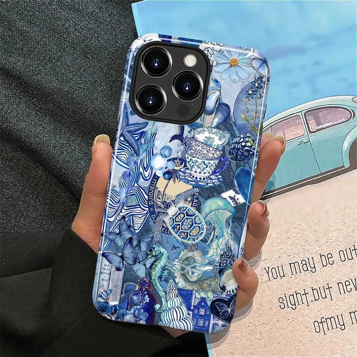 DAIZAG Case for iPhone 13 Pro Max,Mixed 2 Layer Design Shockproof Soft TPU Ddouble Protection Phone Case for iPhone 13 Pro Max-Blue Book Sea Life World
