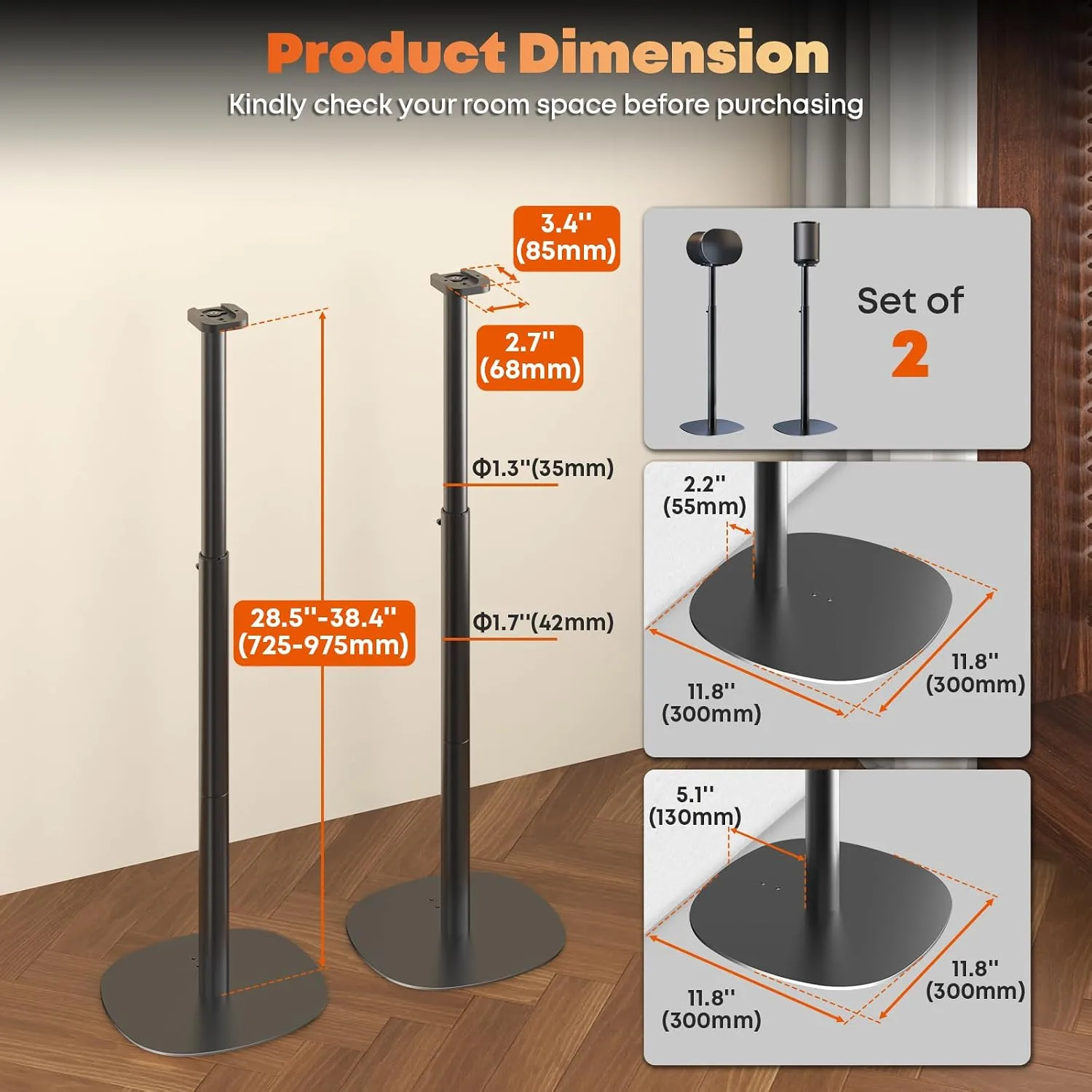 Speaker Stands for Sonos Era 100, 100 SL & Era 300 - Hidden Cable, Set of 2