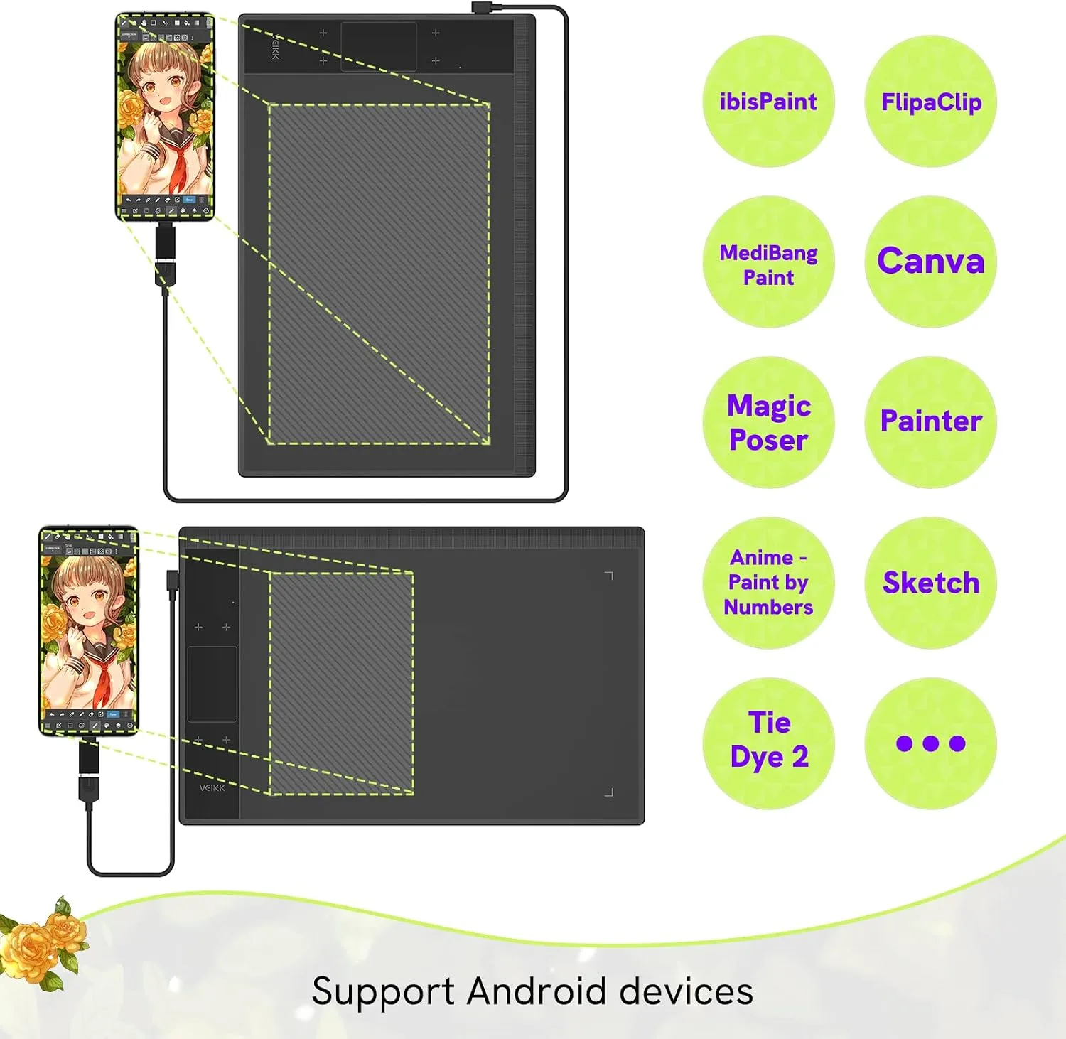 VEIKK A30 Graphic Drawing Pad Pen Tablet with 4 Touch Keys 1 Touch Panel