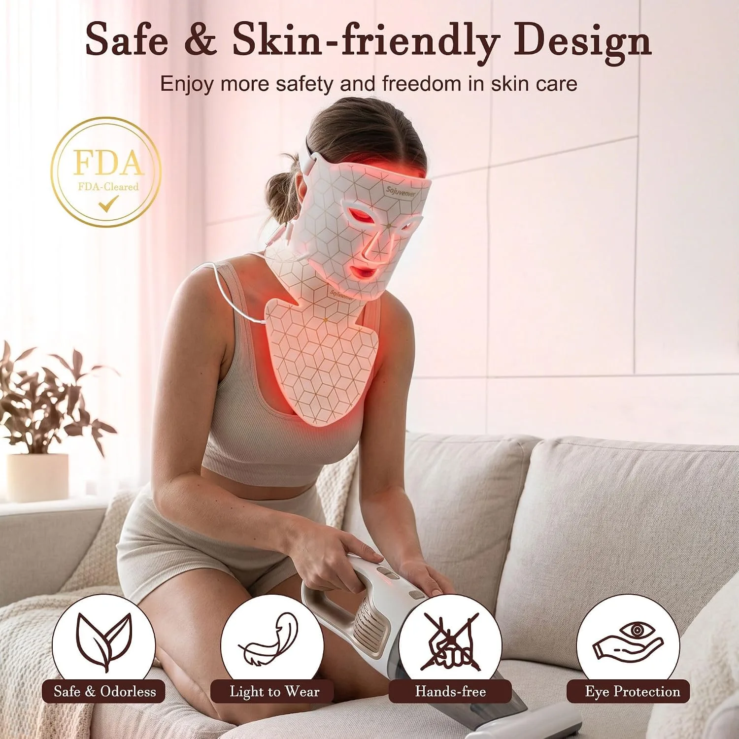 Red Light Therapy Mask for Face, Neck & Body, 8 Colors LED Mask 850nm NIR