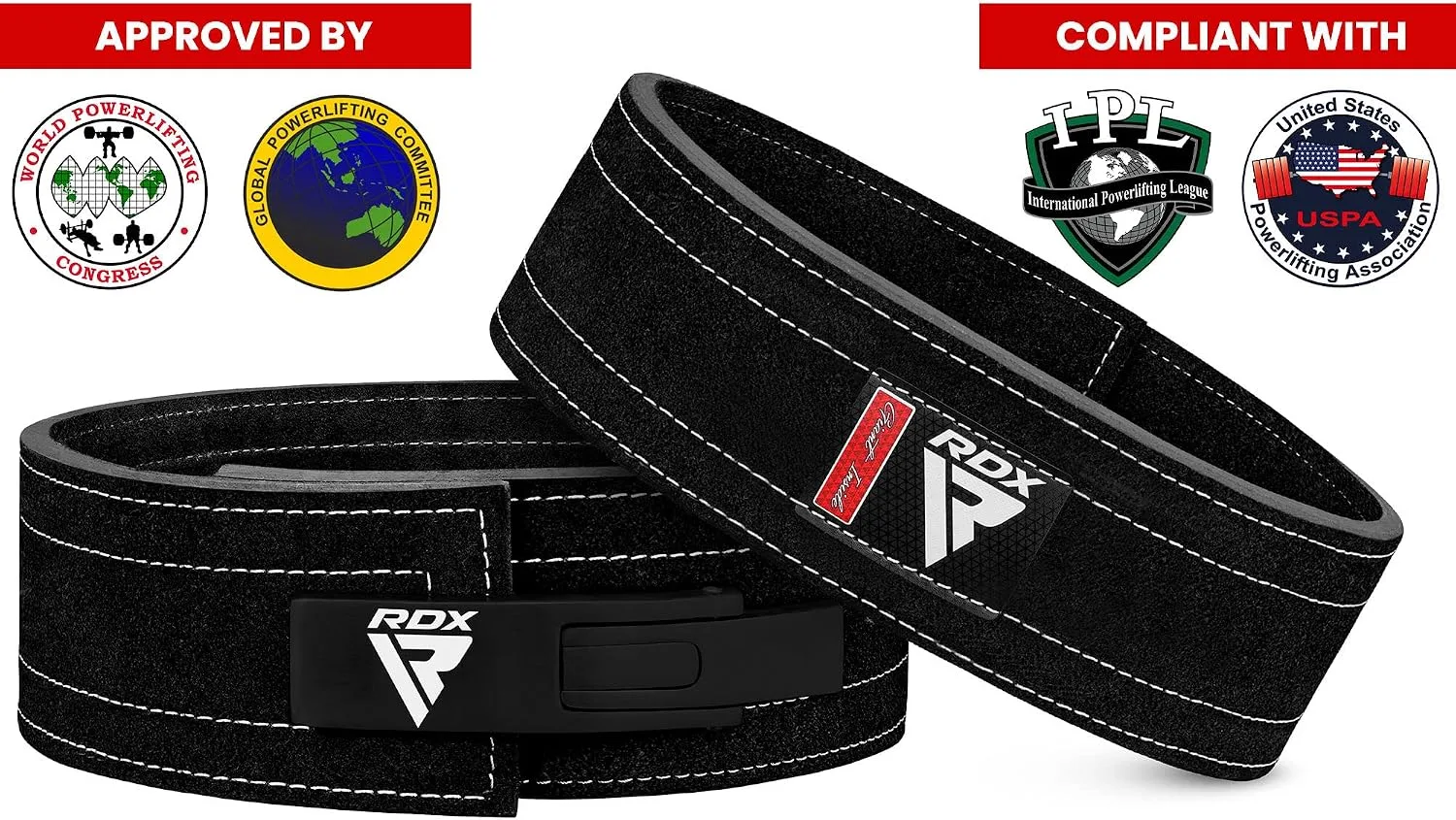 RDX Weight Lifting Belt Powerlifting, Approved By IPL and USPA, 10mm Thick 4" Leather Lumbar Back Support, Lever Buckle Gym Strength Training Equipment, Bodybuilding Deadlifts Squats Workout Men Women