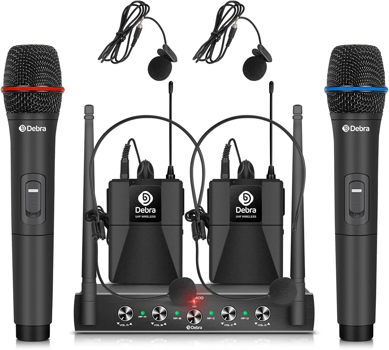 D Debra Audio AU400 Pro UHF 4 Channel Wireless Microphone System