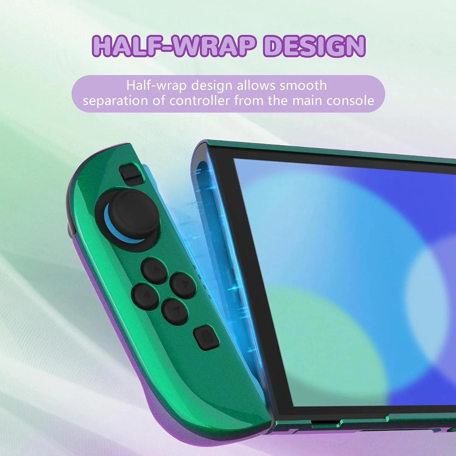 PlayVital Protective Case for Nintendo Switch 2 with Extra Stand & Thumb Grip Caps | Split Design, Dockable Hard Cover Shell for Nintendo Switch 2 | Solid Color Series, Chameleon Green Purple