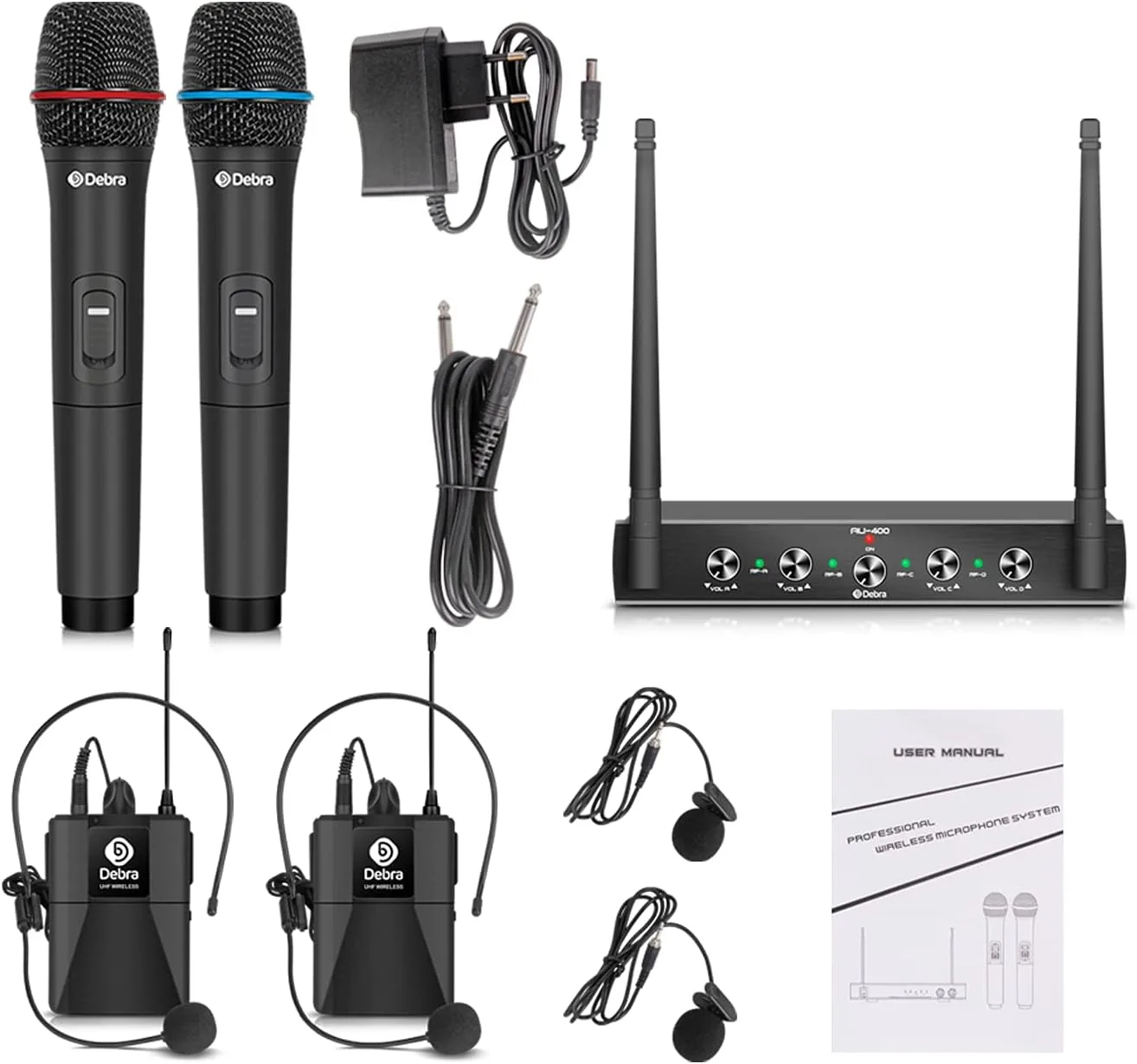 D Debra Audio AU400 Pro UHF 4 Channel Wireless Microphone System