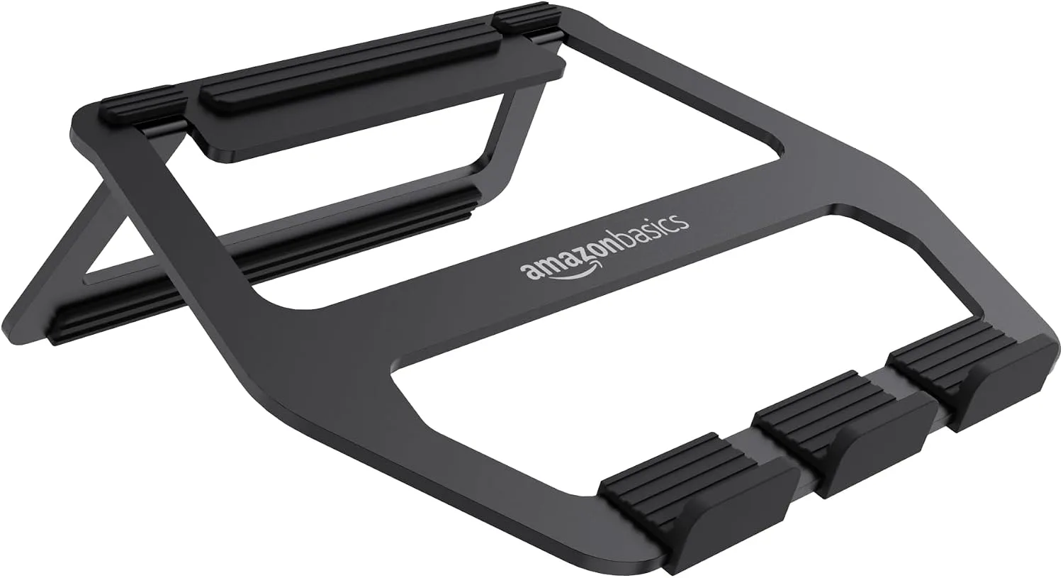Amazon Basics Aluminum Portable Foldable Laptop Stand with Ventilated Cooling, Anti-Slip Design, Travel-Friendly, for Laptops up to 13", Black