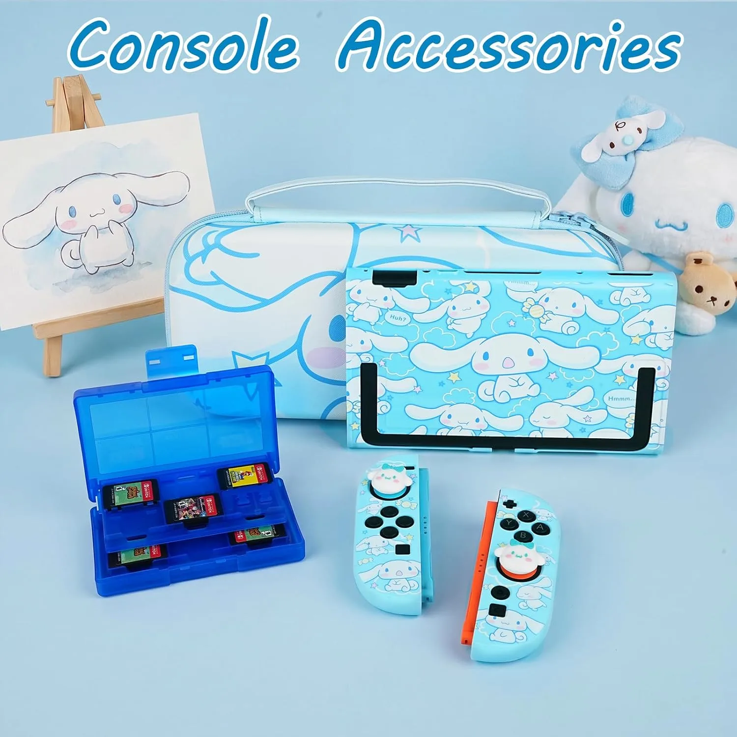 TIKOdirect Carrying Case for Switch 2, Cute Portable Bag Accessories with Soft Protective Case, Screen Protectors and Thumb Grip caps, Game Card Case 7in1, Blue