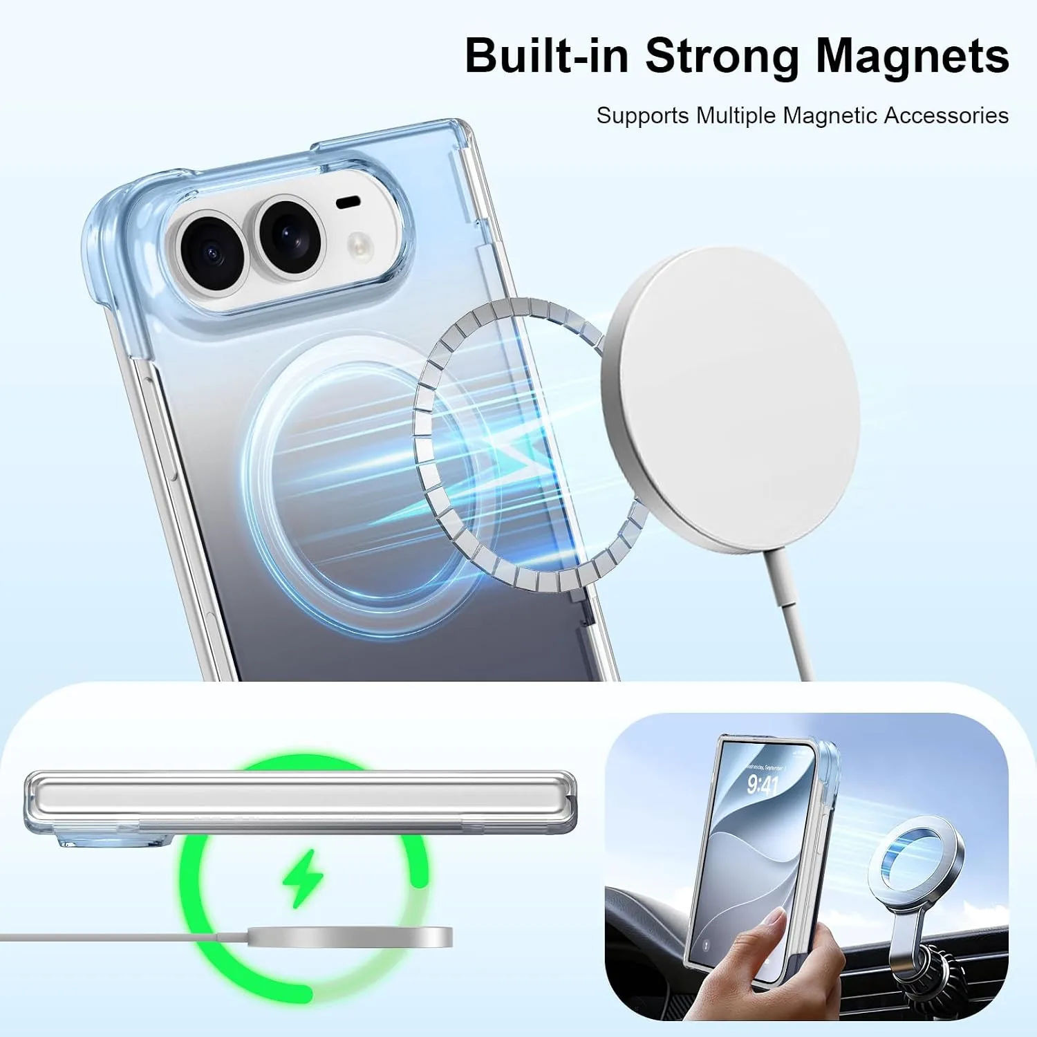 tharlet Magnetic Case Fit for iPhone Duo, Anti Yellowing, Blue Grey