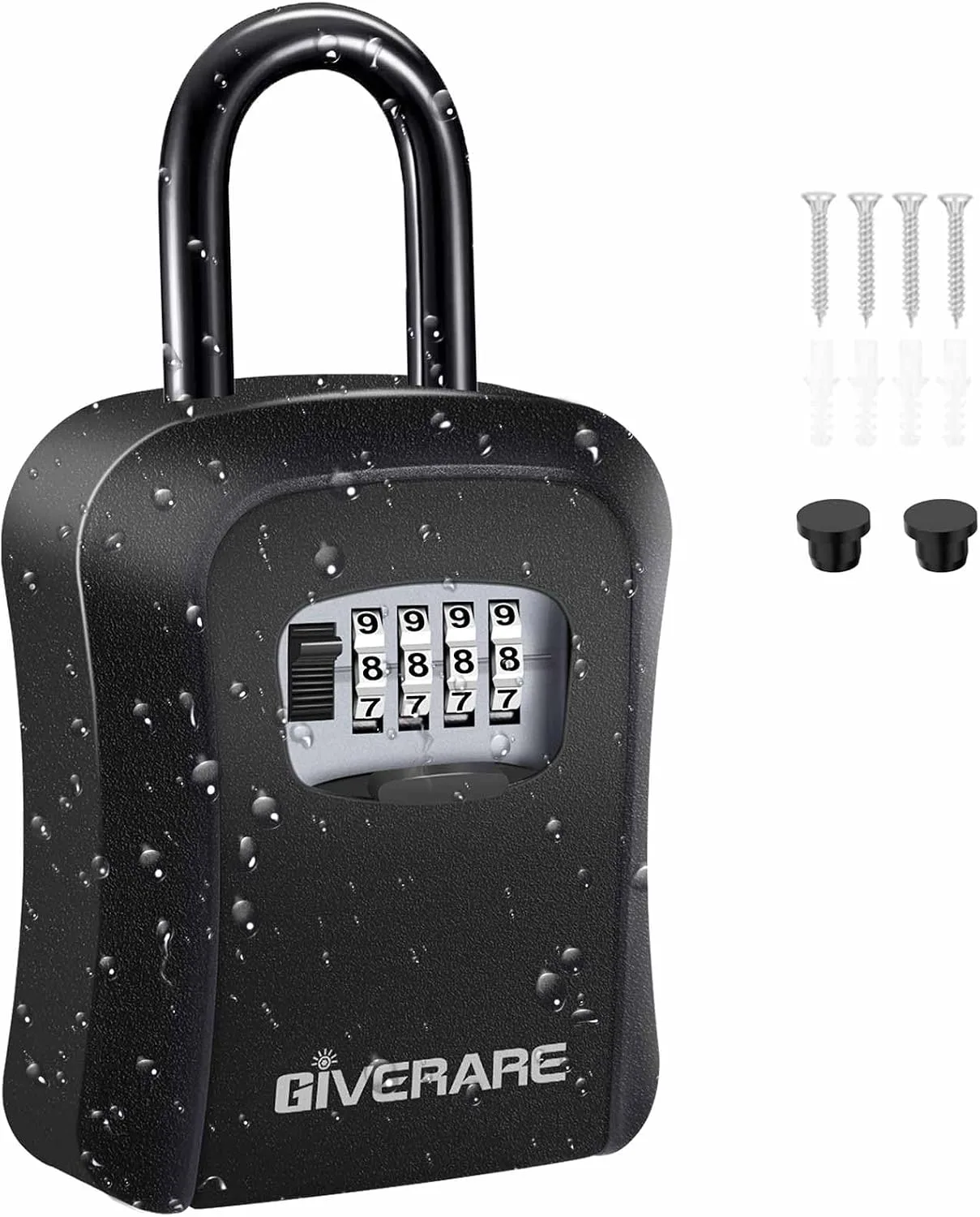 Key Lock Box, 4 Digits Combination Lockbox, Wall Mount & Portable Alloy Metal Waterproof Outdoor Resettable Key Hider for House, Apartment, Realtors Spare Keys Safe Storage-Black