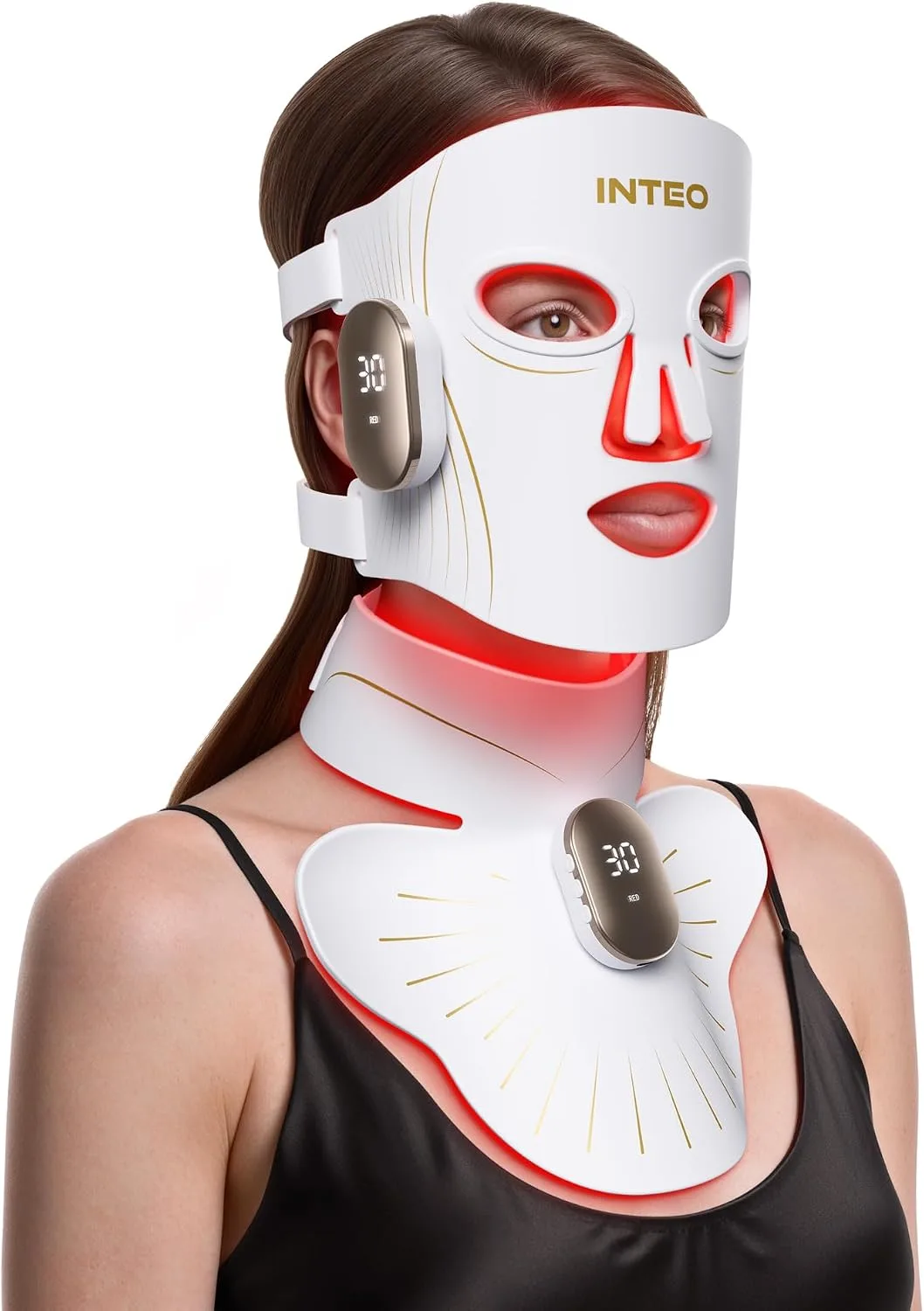 Red Light Therapy Mask for Face & Neck, 850nm NIR & 660nm Red LED, 4 Modes
