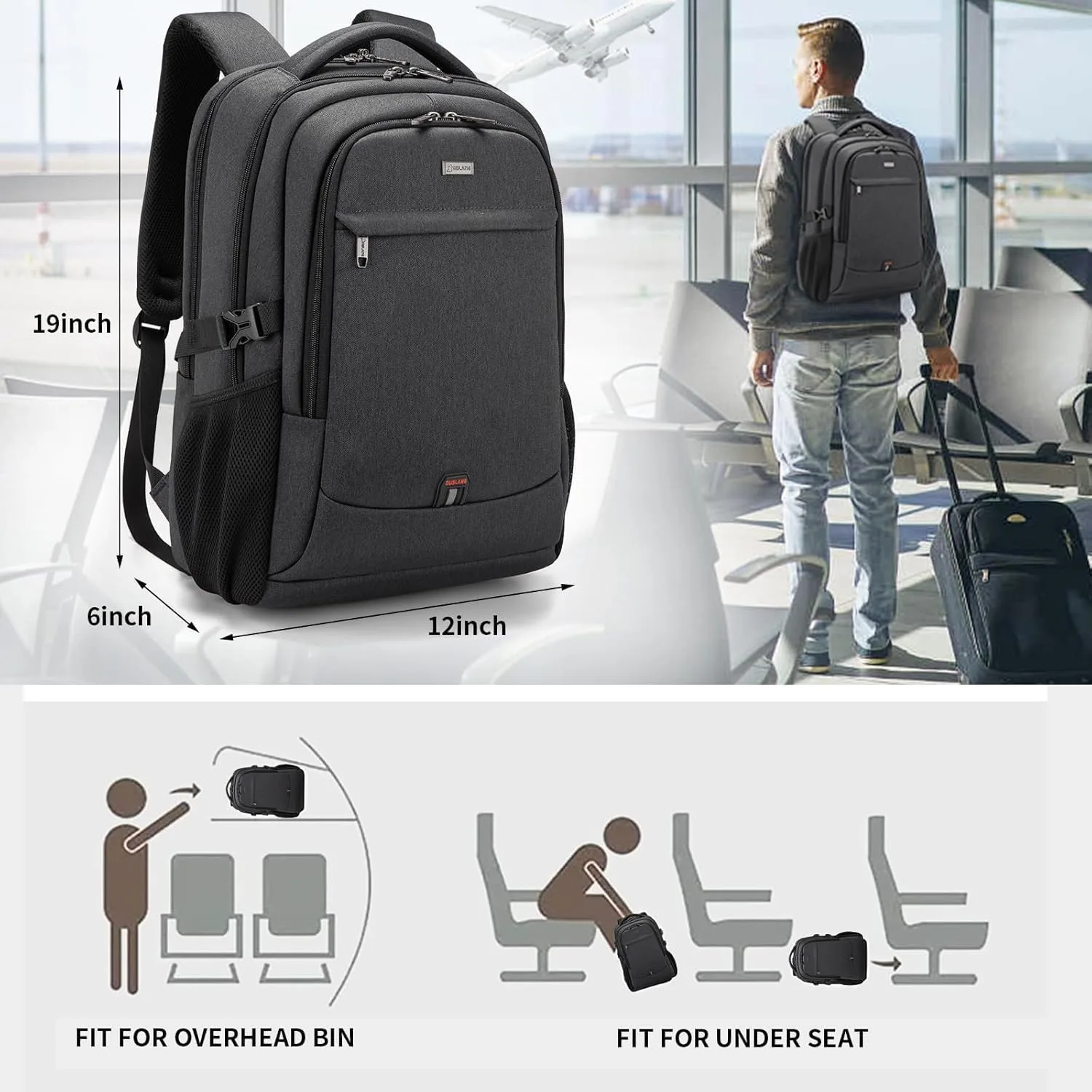 DUSLANG 17 Inch Laptop Backpack for Travel with Backpack Rain Cover College Backpack for Men Laptop Bag with USB Charging Port,Blue