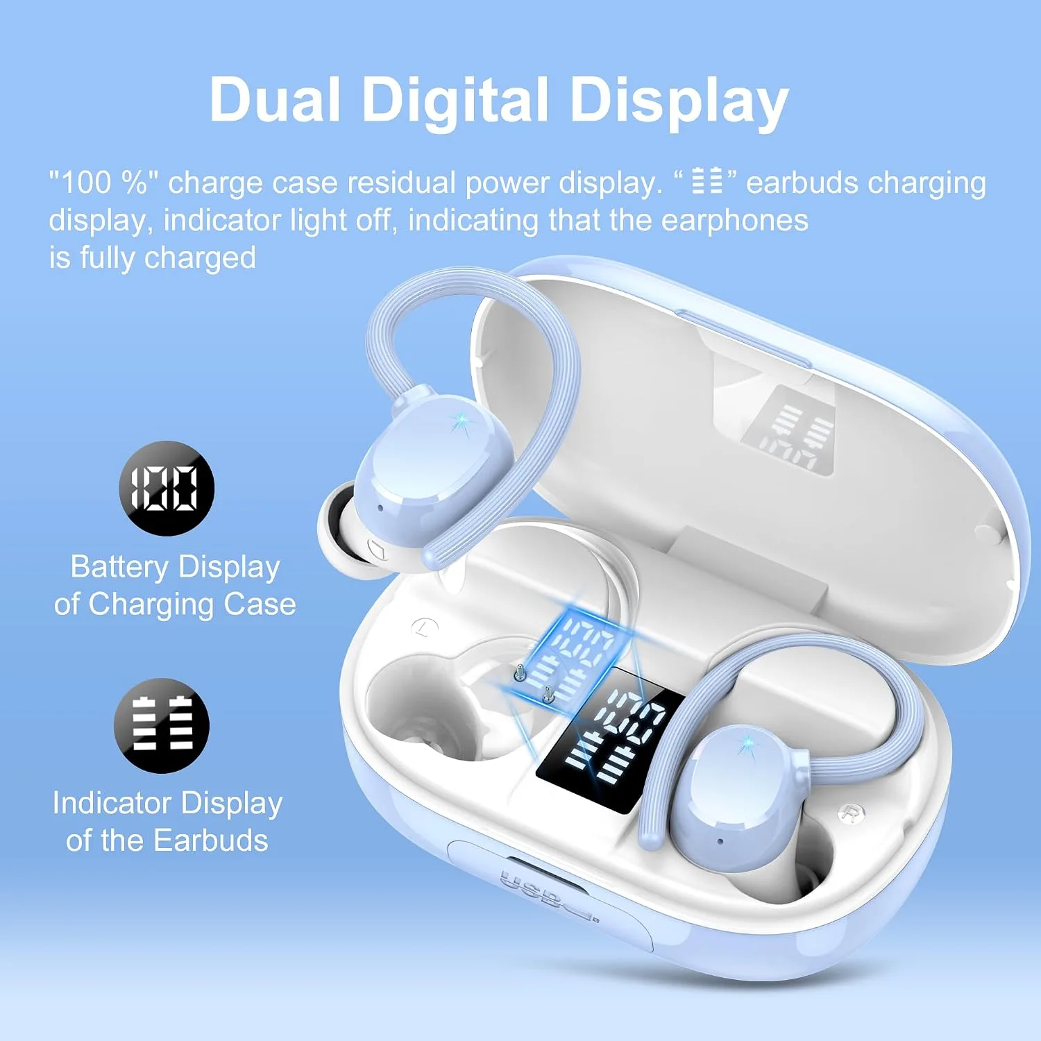Ear buds Wireless Bluetooth Earbuds Sport 128H Playtime 2026 NEW Bluetooth 5.3 Headphones with LED Display Powerful Bass Over Ear Earphones with Earhooks IP7 Waterproof for Gym/Running/Workout