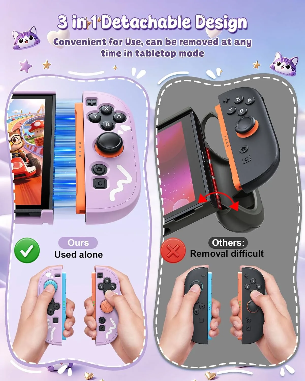 Switch 2 Cute Case, FYOUNG Dockable Kawaii Cat Protective Cover Shell