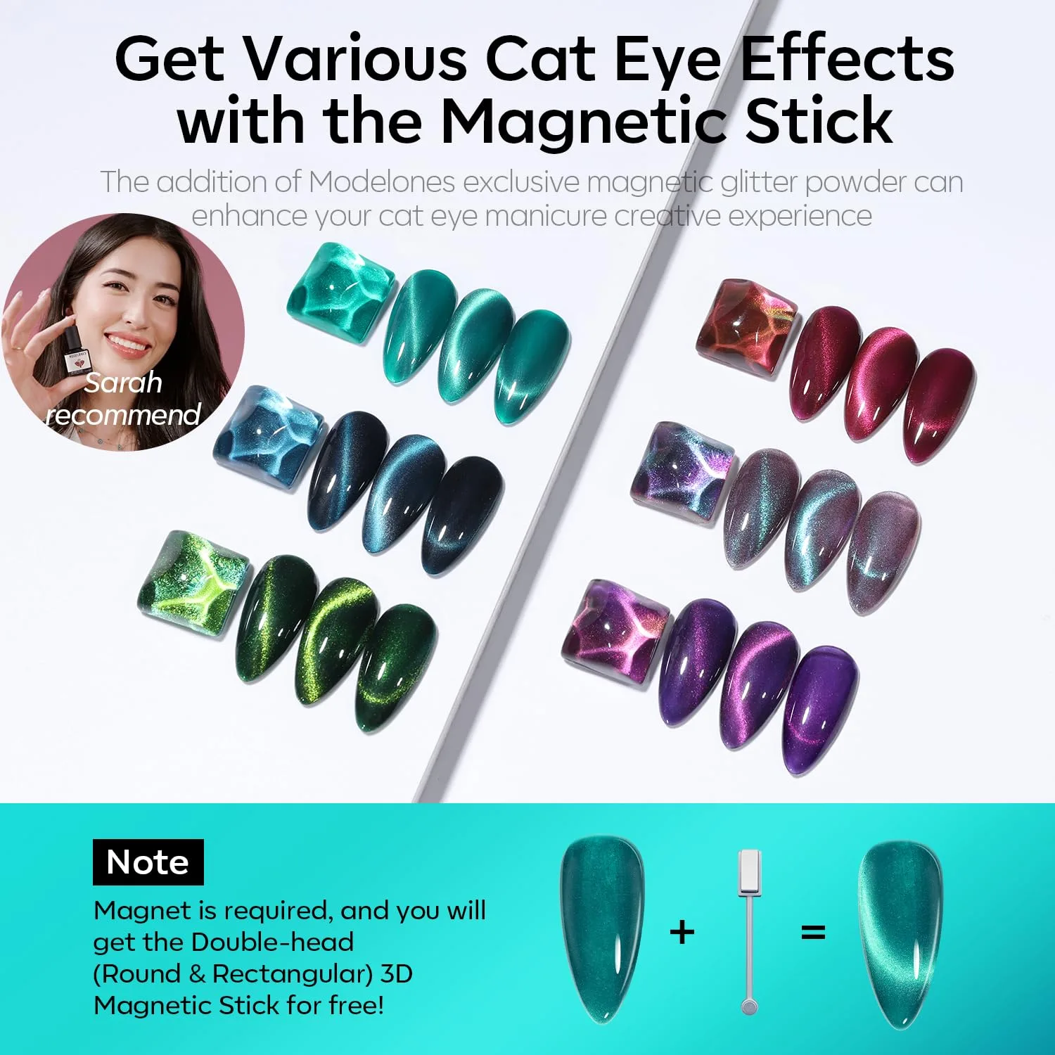 modelones Cat Eye Gel Nail Polish Set Glitter 6Colors Red Blue Green
