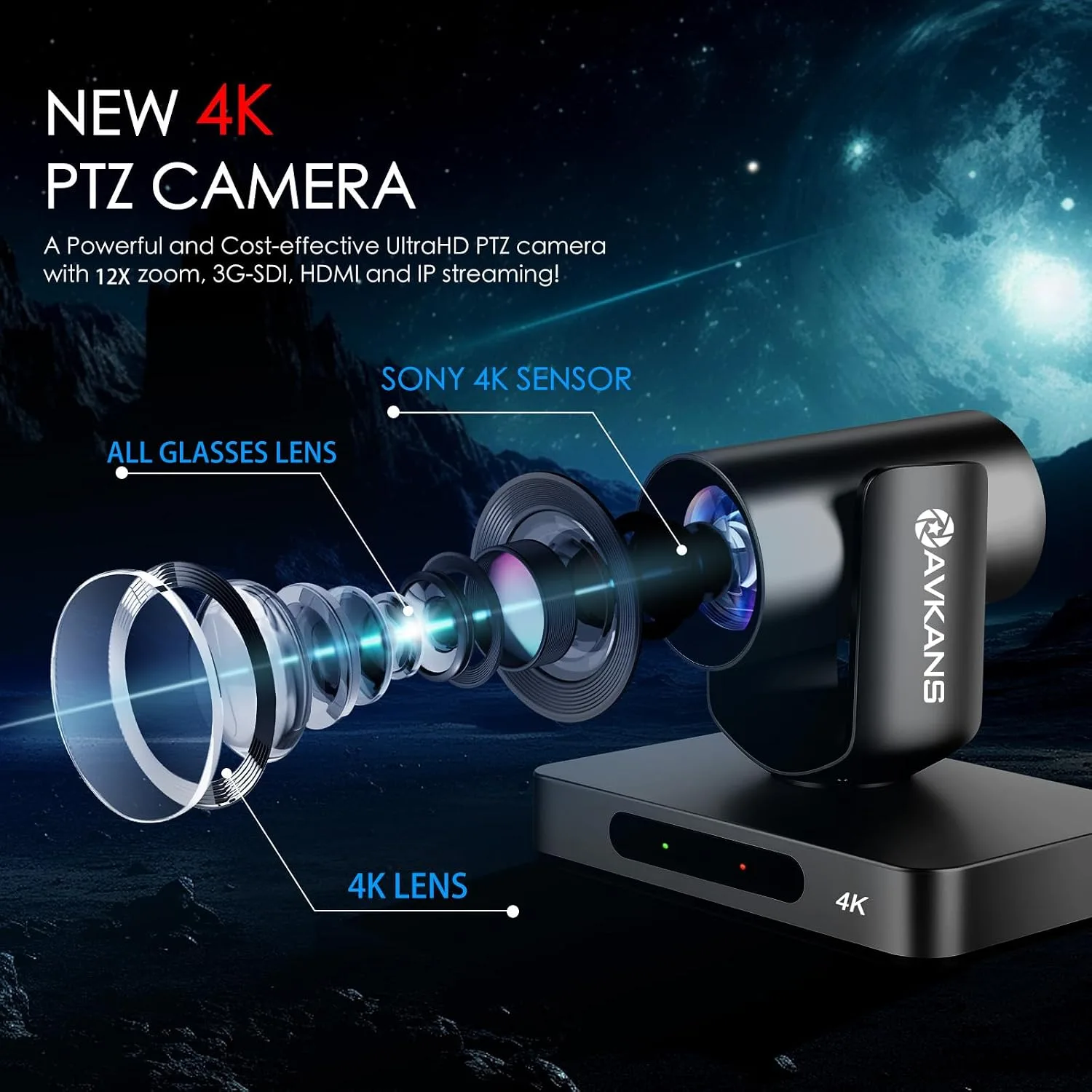 4K HDMI PTZ Camera NDI AI Tracking, 12X Zoom Live Streaming HDMI SDI PTZ Camera for Church Worship and Live Event (Black 4K AI Tracking)