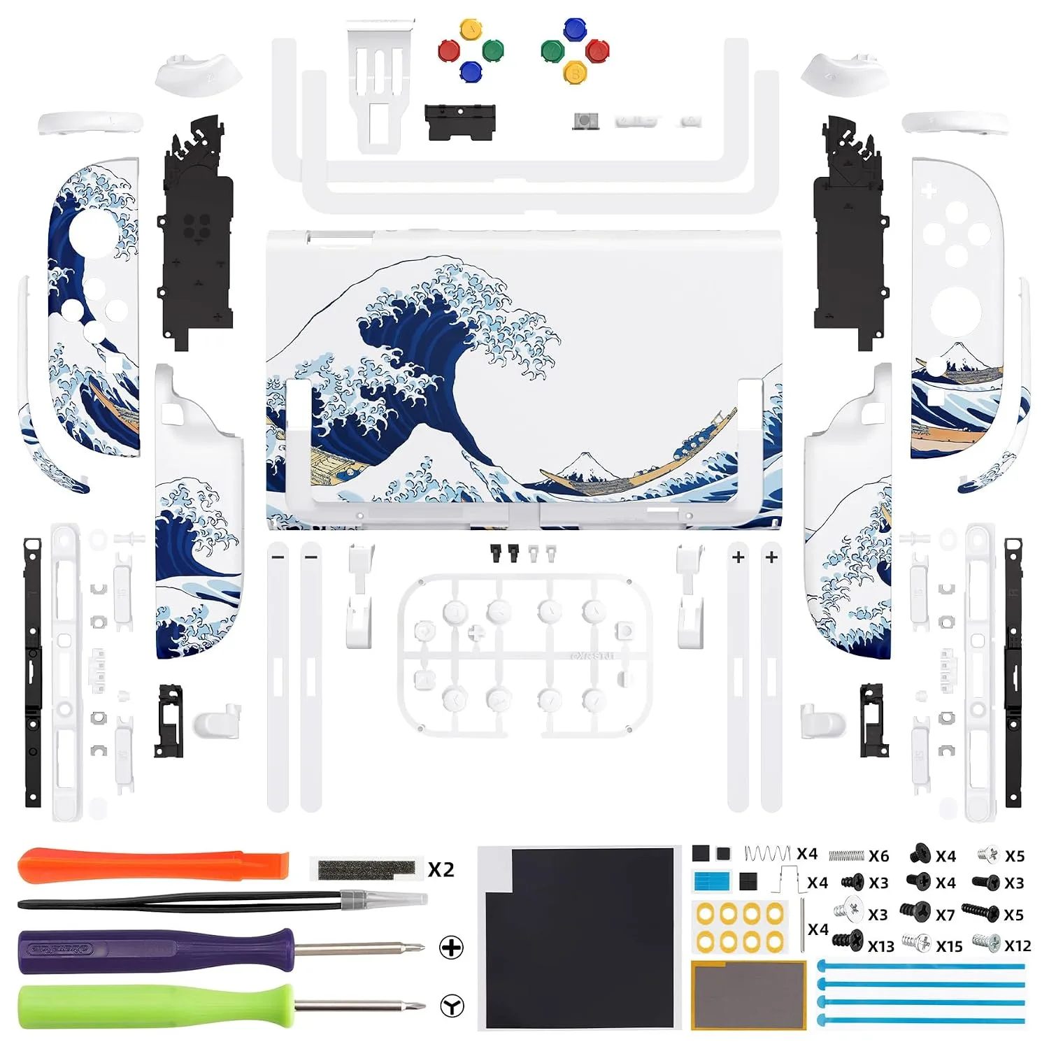 eXtremeRate DIY Replacement Shell Buttons for Nintendo Switch 2, Custom Full Set Back Plate Controller Housing with Buttons for Switch 2 Handheld Console & Joycon 2 - Deluxe Version - The Great Wave