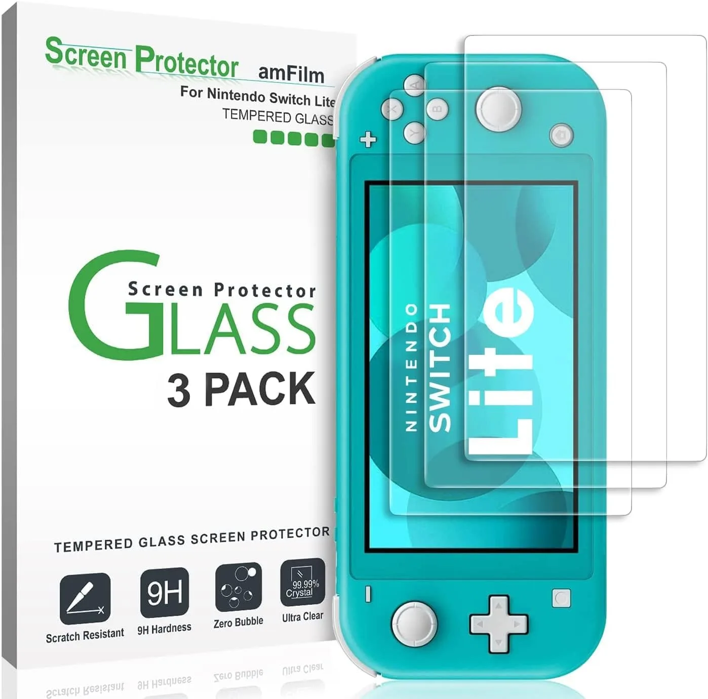 Protector de pantalla amFilm para Nintendo Switch Lite 2019 vidrio templado 3 unidades