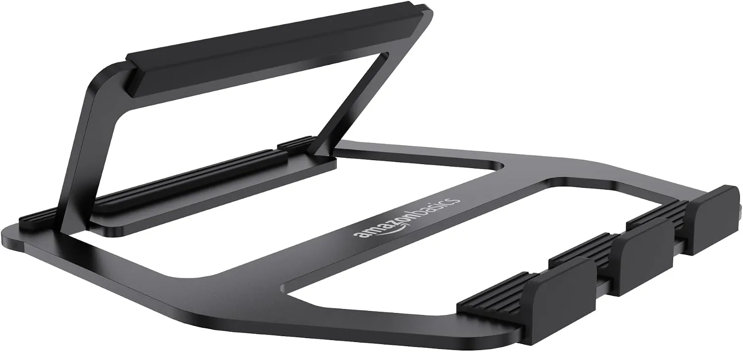 Amazon Basics Aluminum Portable Foldable Laptop Stand with Ventilated Cooling, Anti-Slip Design, Travel-Friendly, for Laptops up to 13", Black