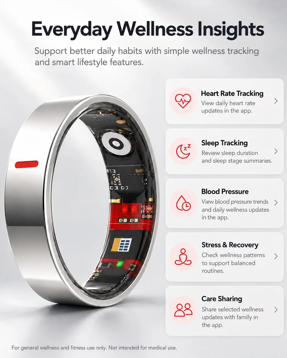Smart Ring for Women Men, Health Ring for Android & iOS No Subscription