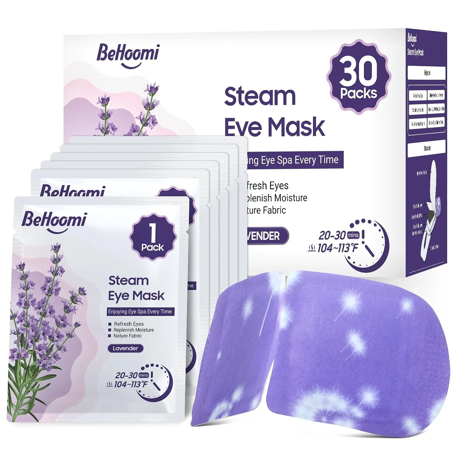 BeHoomi 30Packs Steam Eye Mask, Heated Eye Mask for Dry Eyes, Lavender