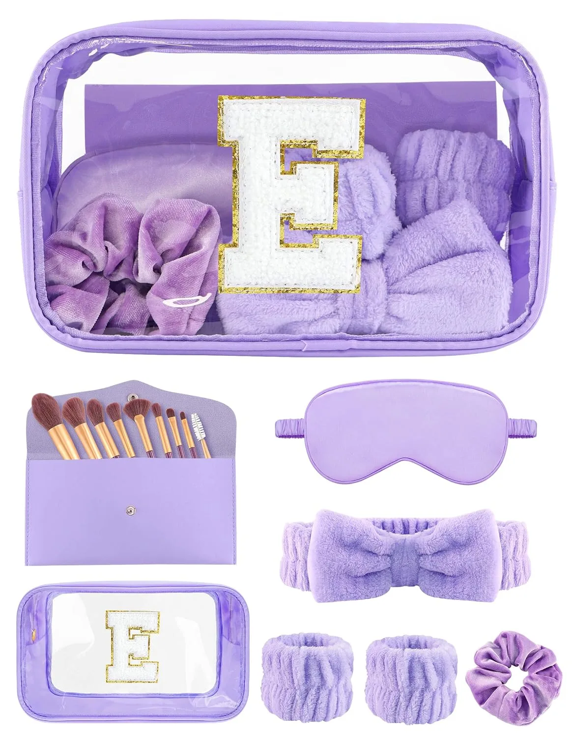 Initial Makeup Bag with Makeup Brush Set Party Favors Gifts for Women Girls