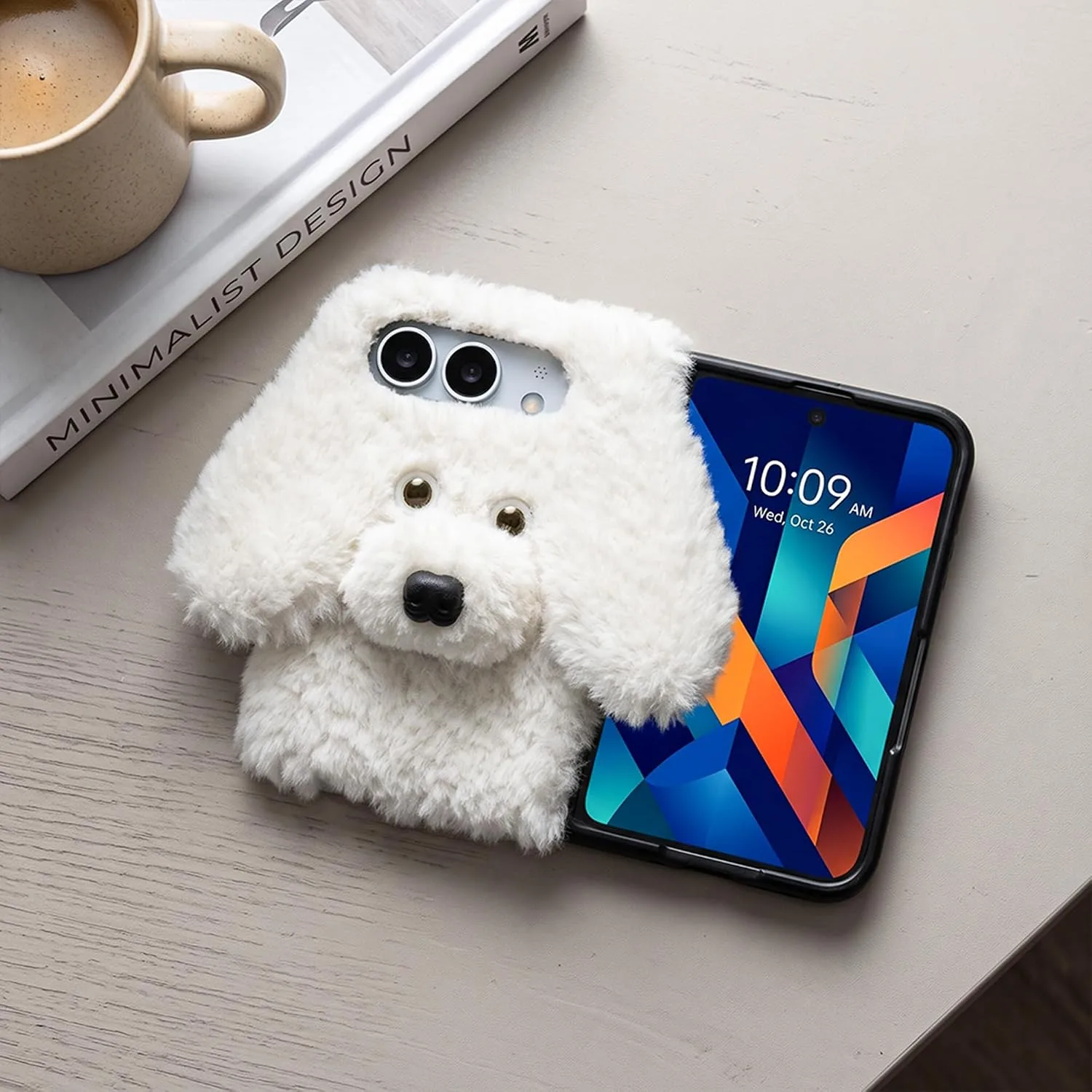 Losin for iPhone Duo Plush Furry Dog Cartoon Case, White