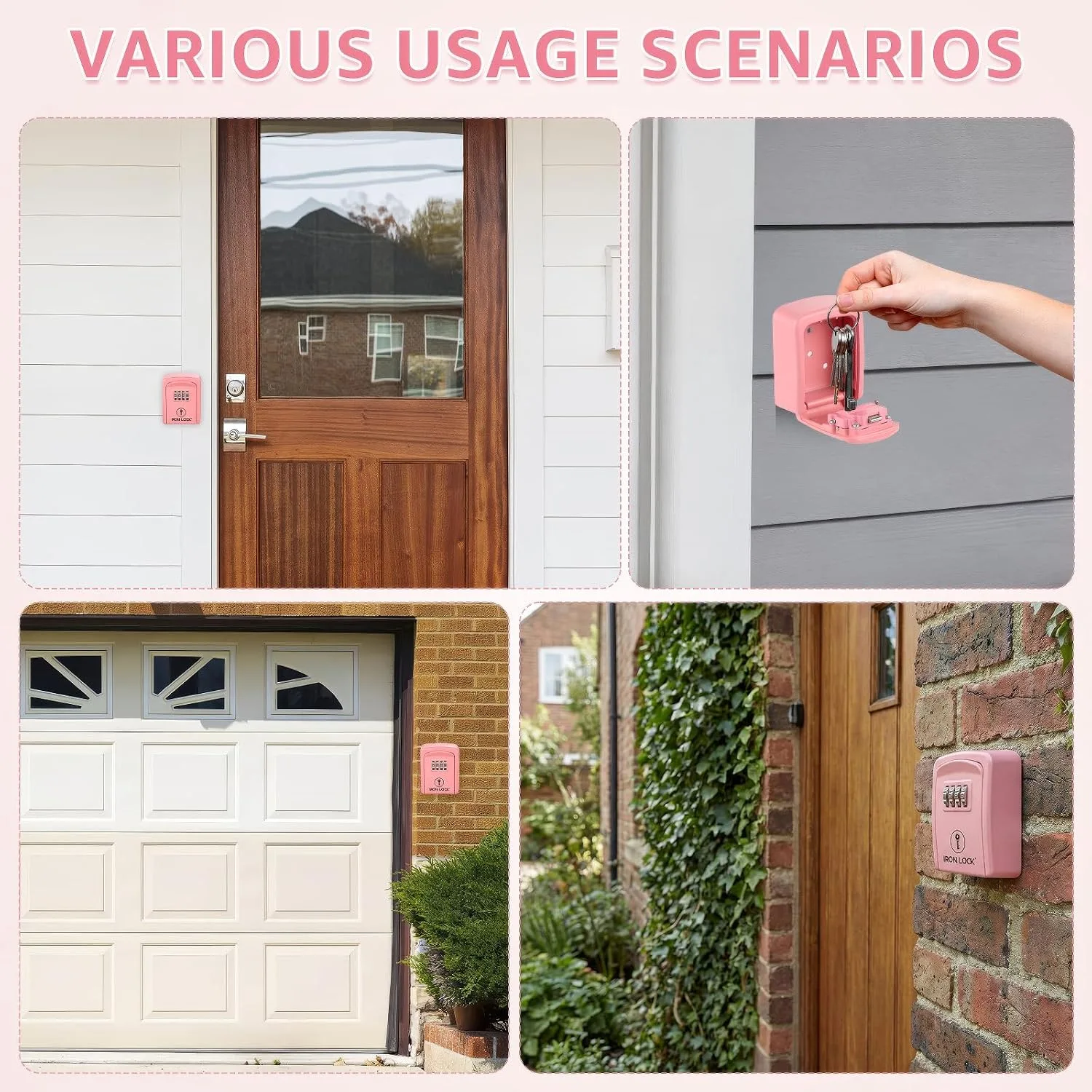 Iron Lock® Small Wall Mount Key Lock Box for Keys Outside (Pink)