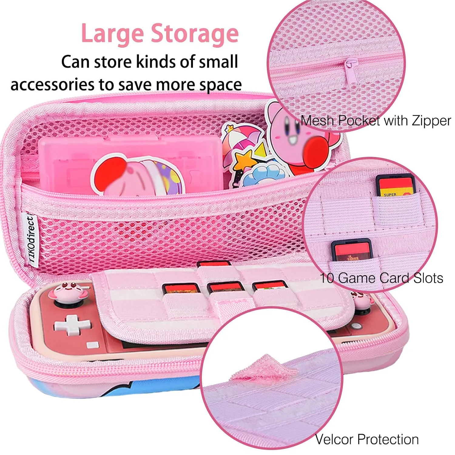 TIKOdirect Carrying Case for Switch Lite, Pretty Shockproof Portable Travel Bag with Soft Protective Cover, Screen Protectors, Cute Thumb Grips Caps and Game Card Case, Pink Rainbow