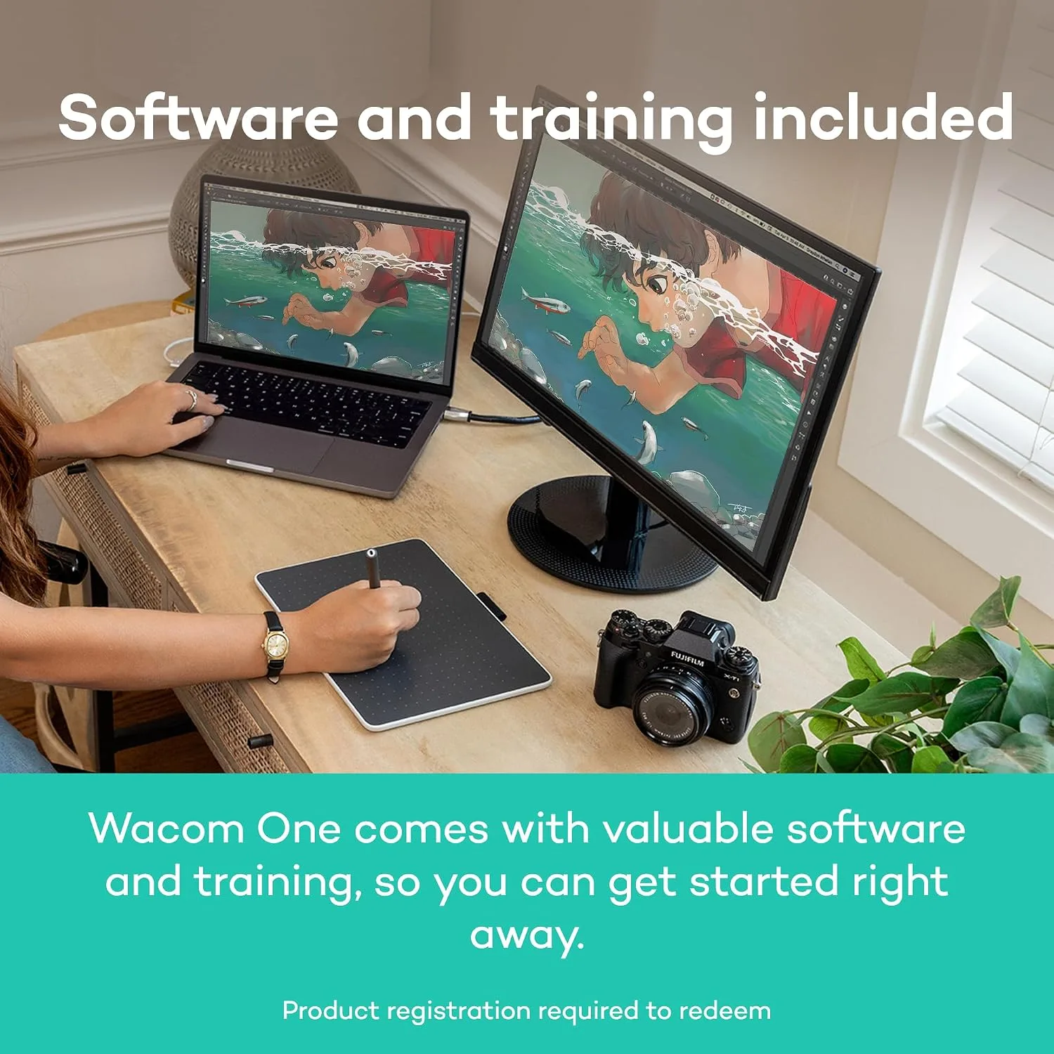 Wacom One Medium, Bluetooth Graphic Drawing Tablet with Pen + Software