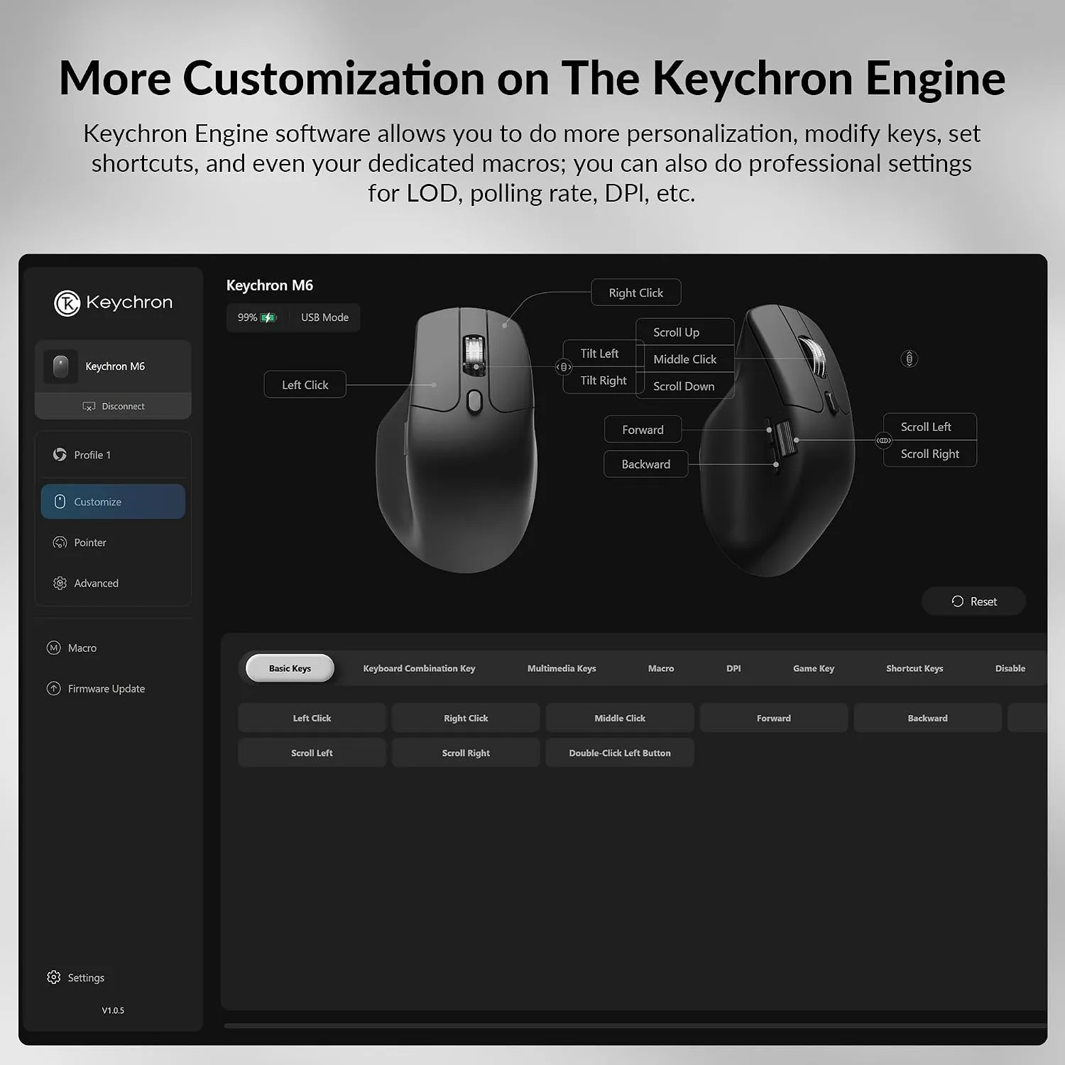 Keychron M6 Silent Wireless Gaming Mouse, 1000Hz, Bluetooth/2.4G/Wired, PixArt 3311 Sensor (12K DPI), 86g, 5 On-Board Memory Profiles for Plug & Play, Programmable for Mac/Win/Linux – Black