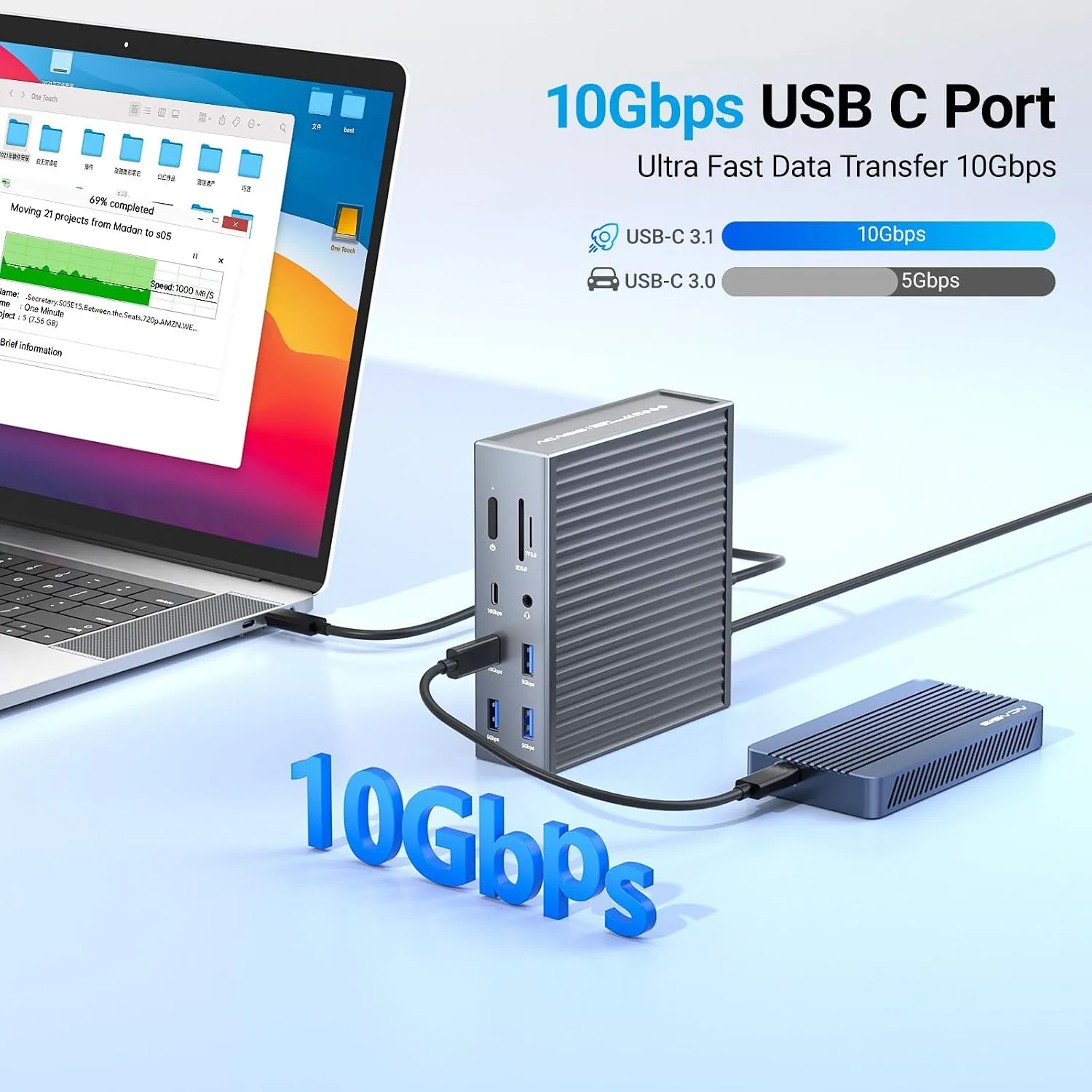 ACASIS USB C Docking Station Dual Monitor, 16-in-1 Laptpop Docking Station with 2* HDMI,VGA,2.5G Ethernet,SD/TF10Gbps USB-C 3.1,3.5mm Audio,PD100W,USBC Hub for Dell/Lenovo/HP/ThinkPad (Sliver)