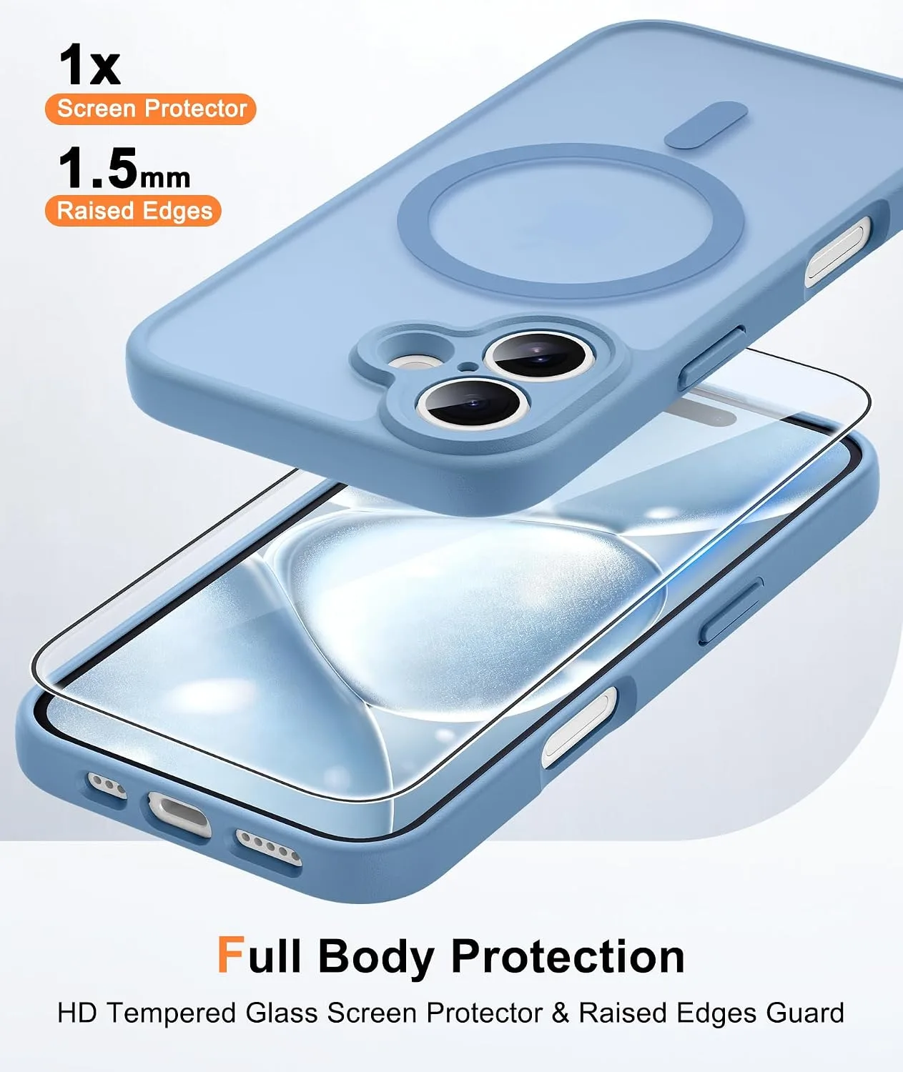 FNTCASE for iPhone 16 Case Fit for MagSafe Light Blue