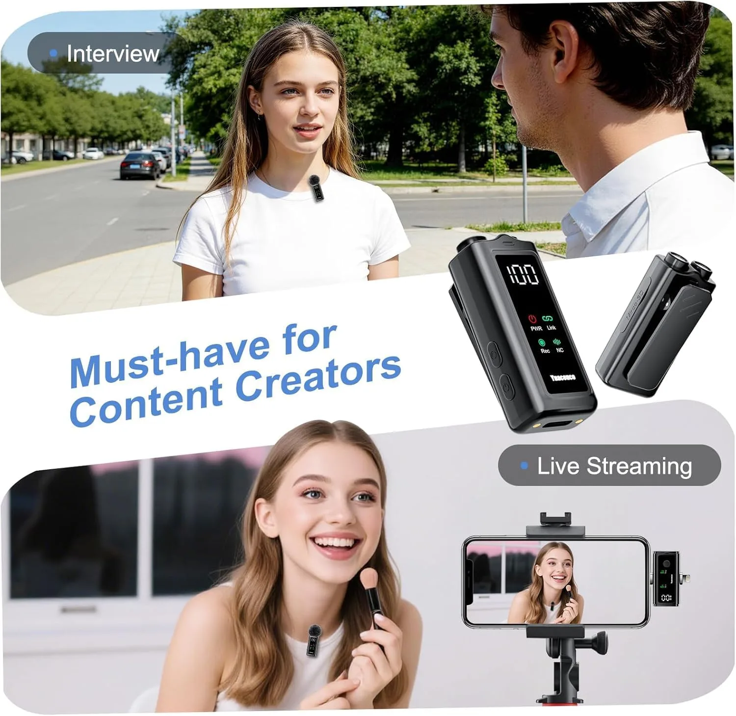 Wireless Lavalier Microphone for Phone Laptop Camera