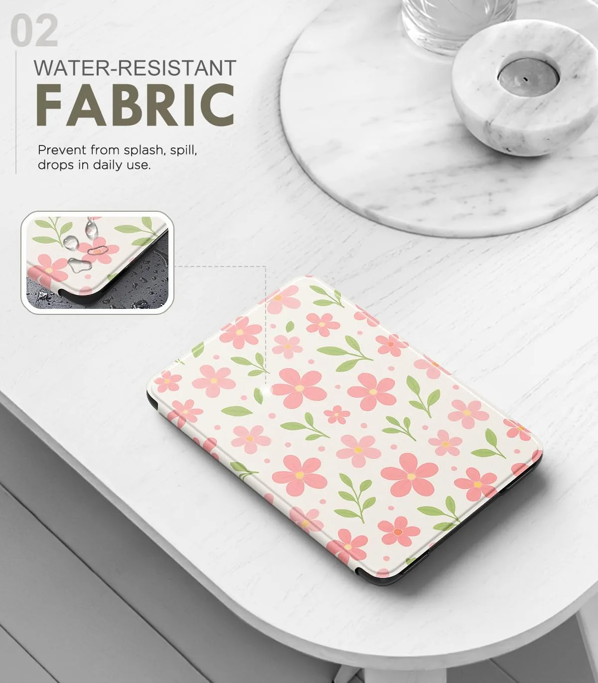 MoKo Case for 6" Amazon Kindle Basic 11th Gen 2024/2022, Flower & Leaves