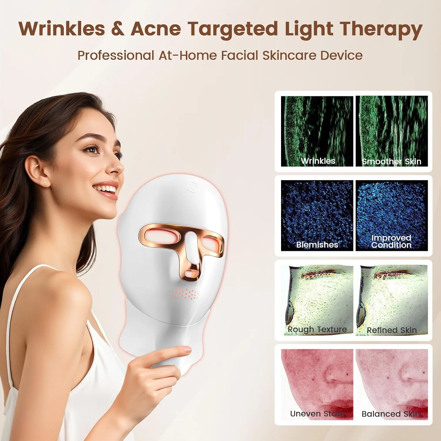 Red Light Therapy for Face LED Infrared Facial Mask (Gold)